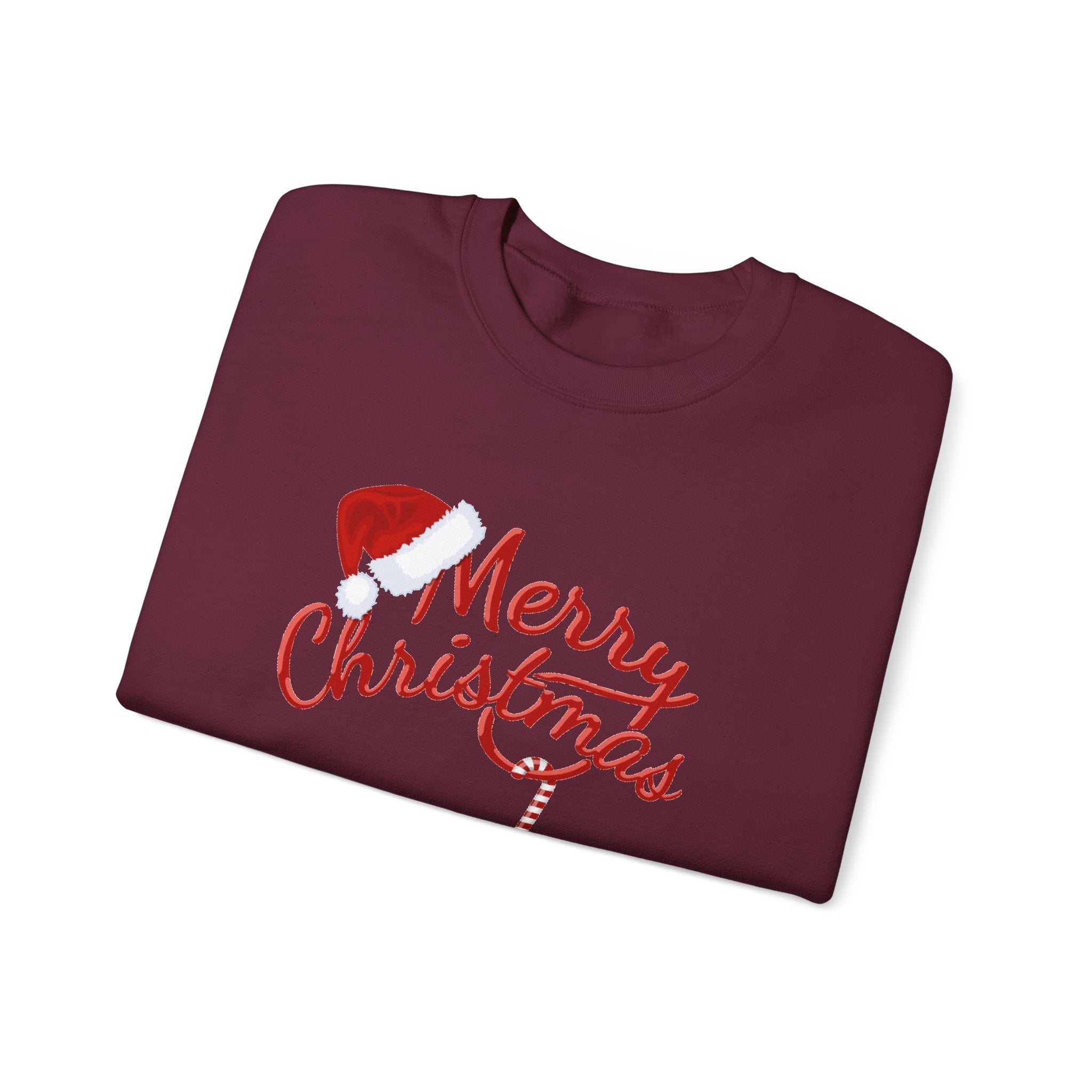 Merry Christmas script candy cane Sweatshirt | Christmas tree sleeve design - Etna Gift