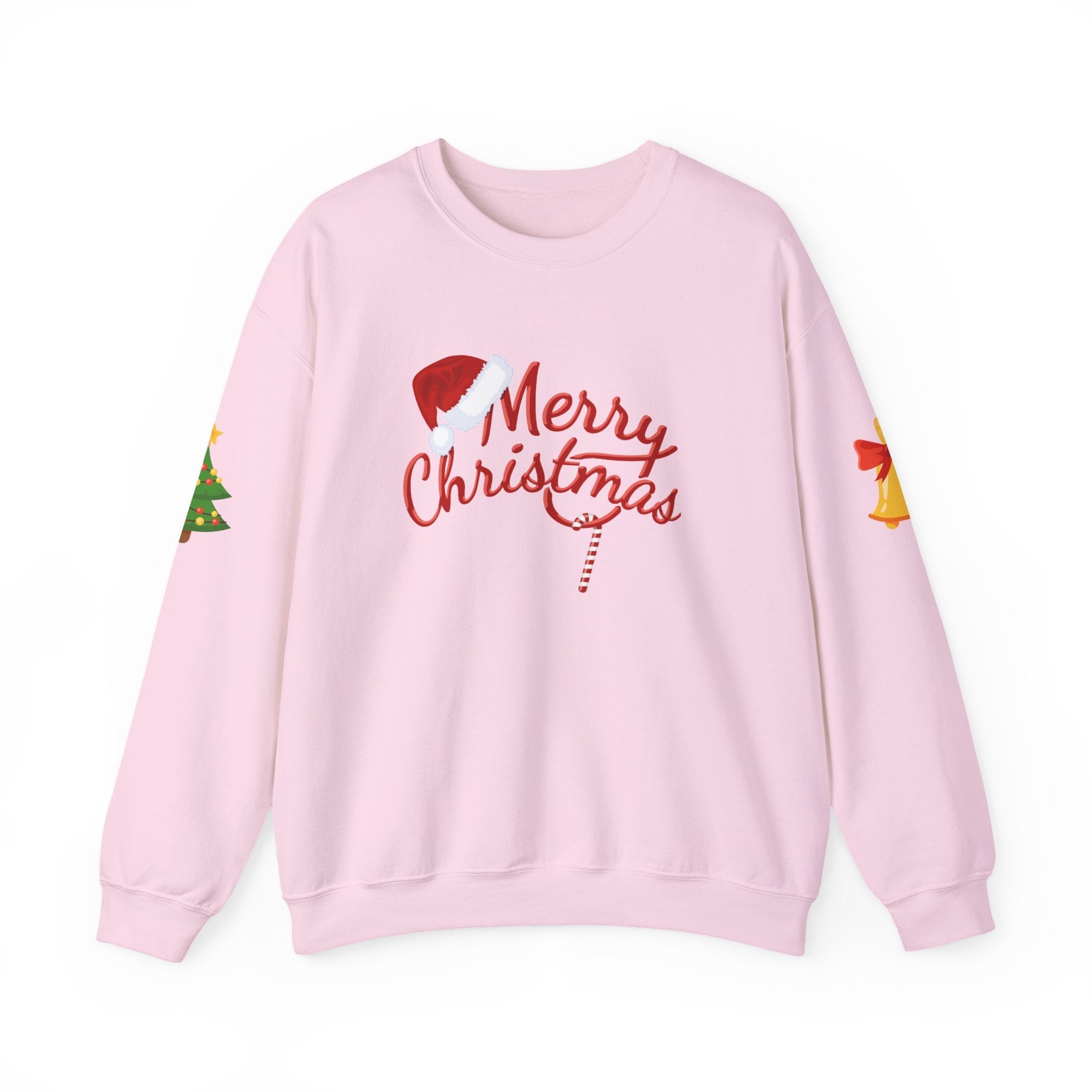 Merry Christmas script candy cane Sweatshirt | Christmas tree sleeve design - Etna Gift