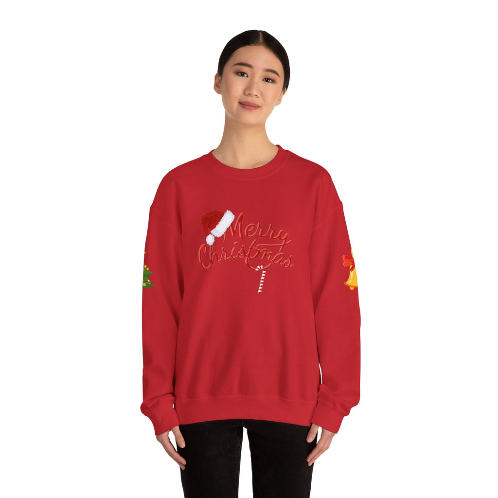 Merry Christmas script candy cane Sweatshirt | Christmas tree sleeve design - Etna Gift