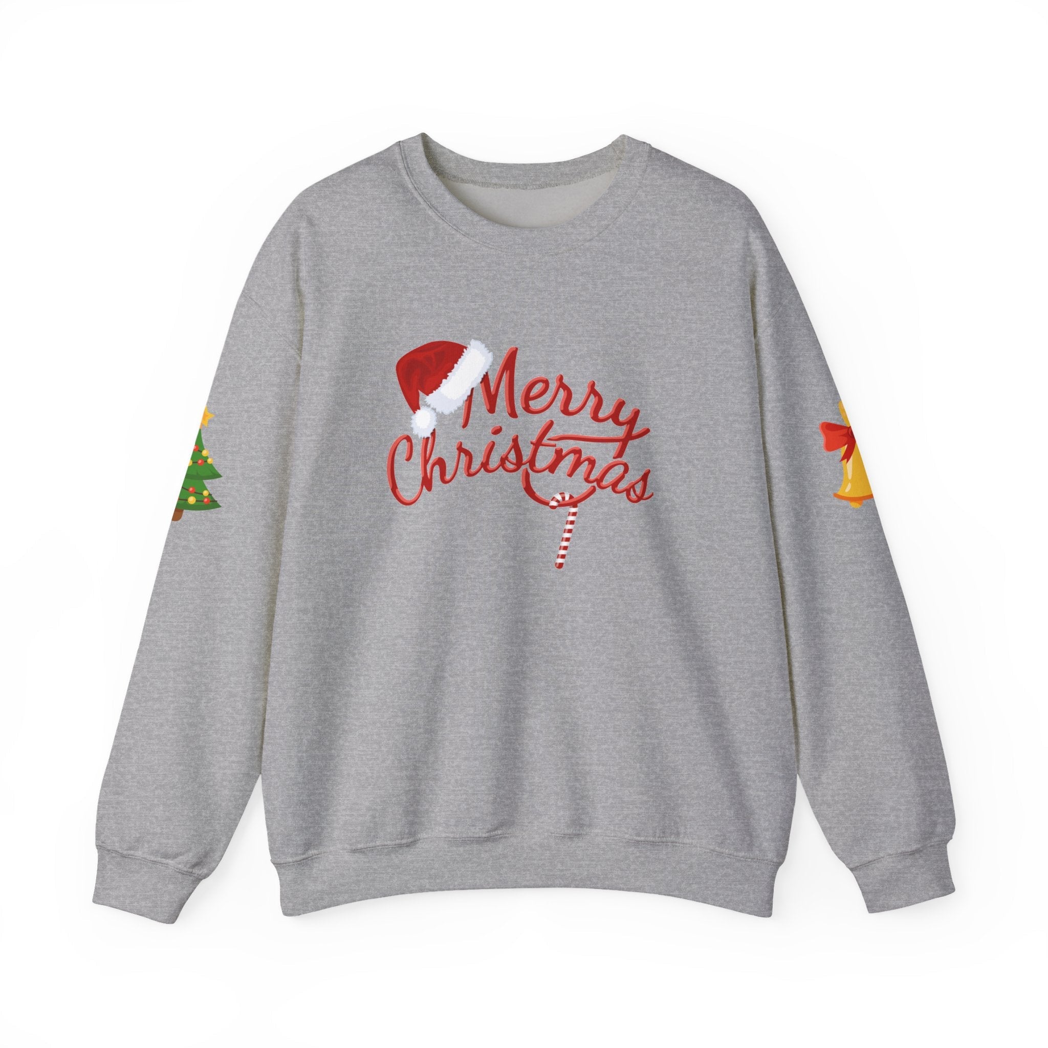 Merry Christmas script candy cane Sweatshirt | Christmas tree sleeve design - Etna Gift