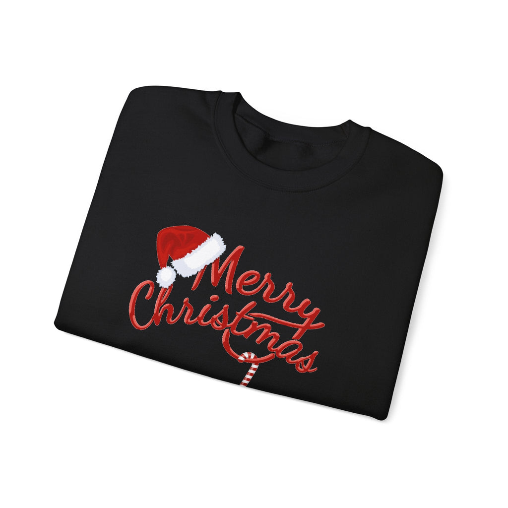 Merry Christmas script candy cane Sweatshirt | Christmas tree sleeve design - Etna Gift