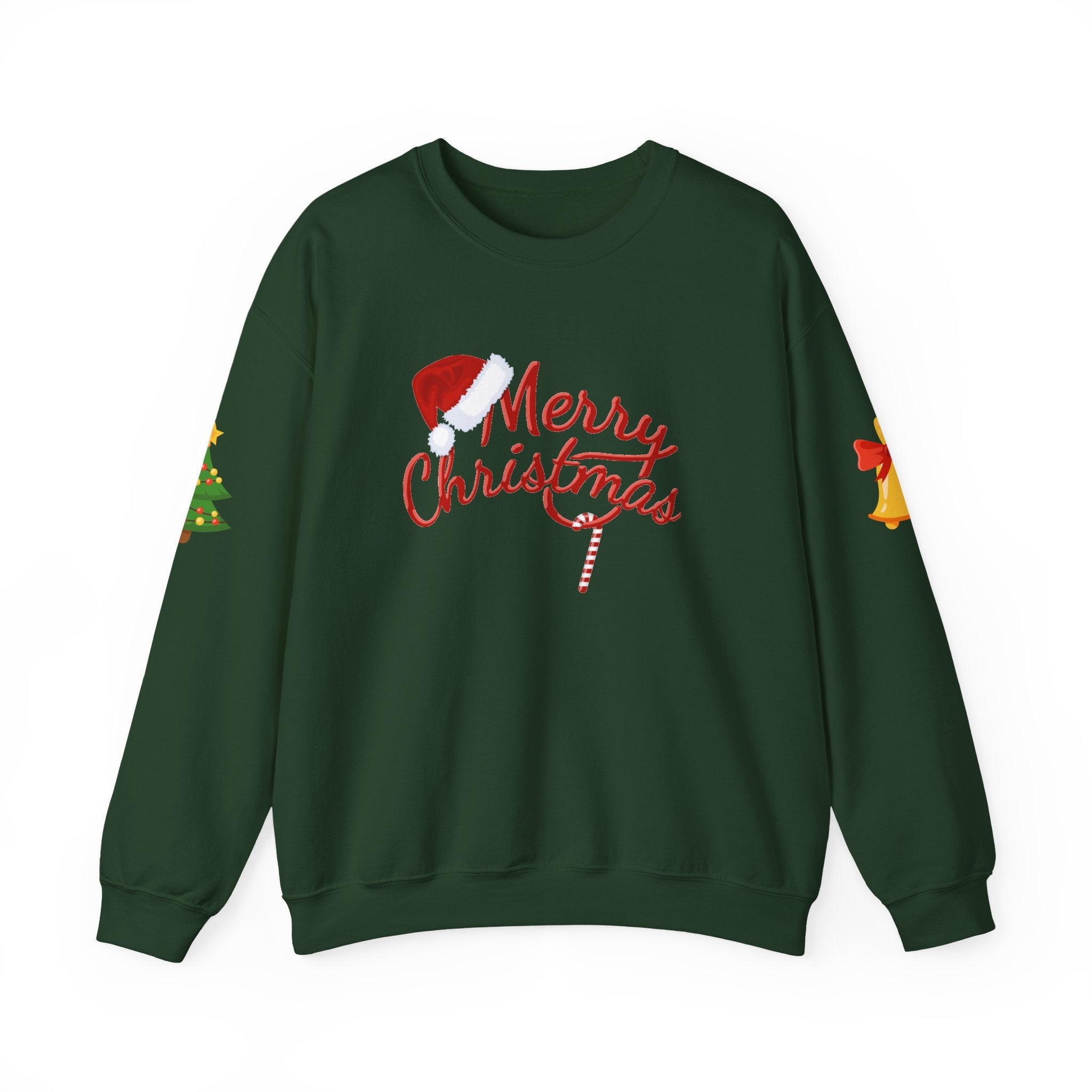 Merry Christmas script candy cane Sweatshirt | Christmas tree sleeve design - Etna Gift