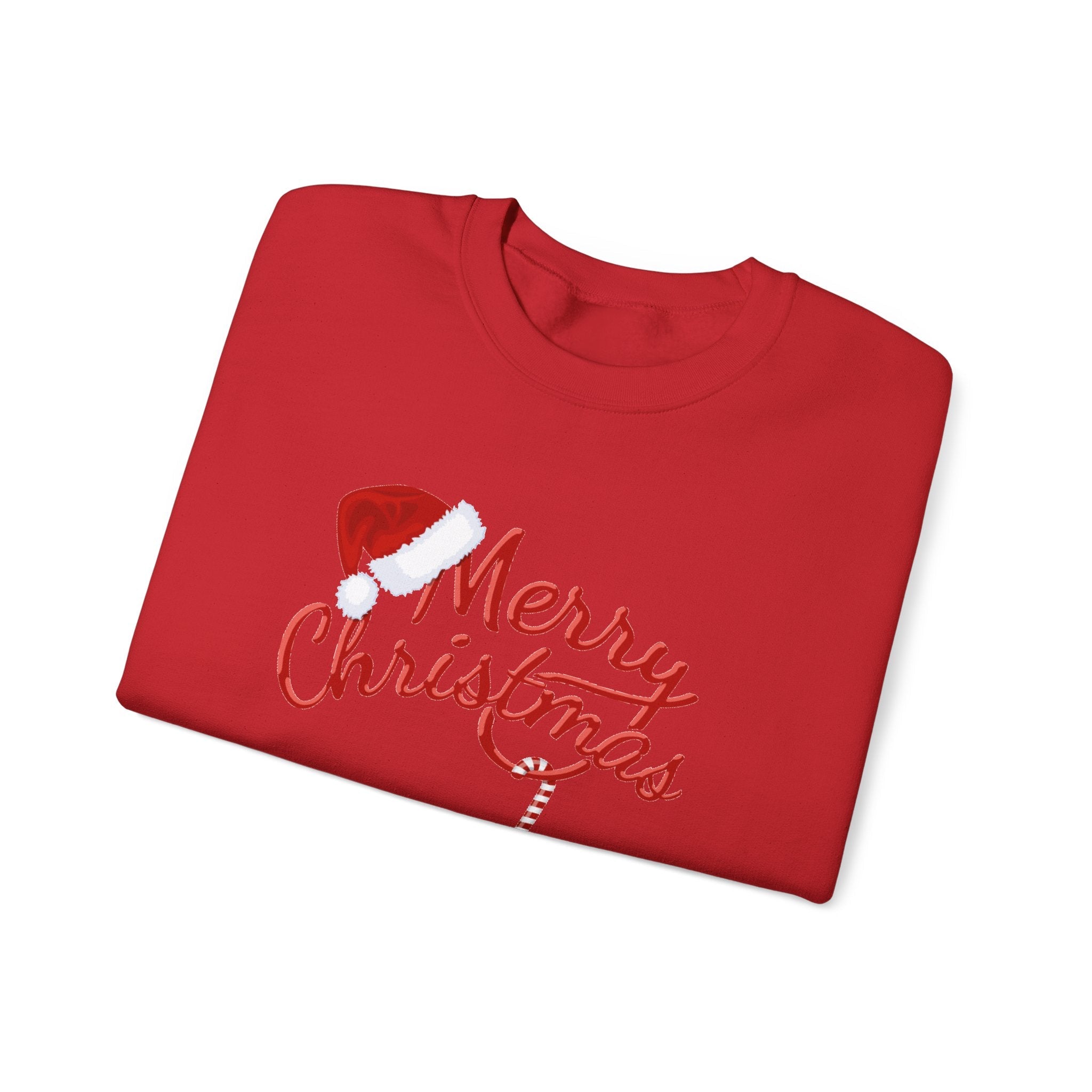 Merry Christmas script candy cane Sweatshirt | Christmas tree sleeve design - Etna Gift