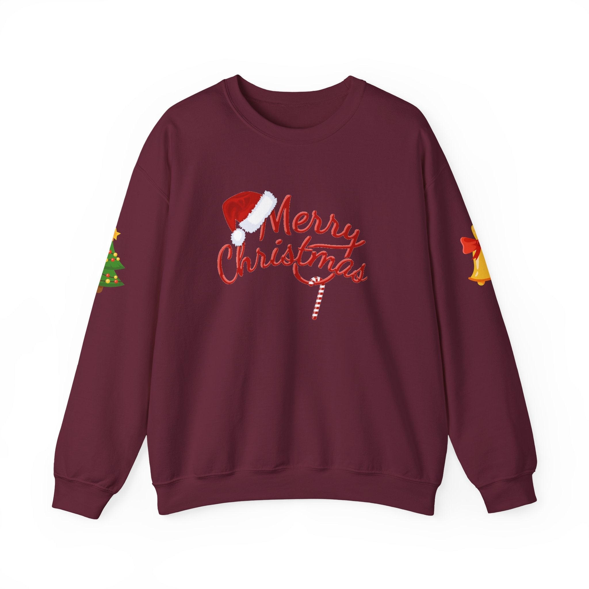 Merry Christmas script candy cane Sweatshirt | Christmas tree sleeve design - Etna Gift