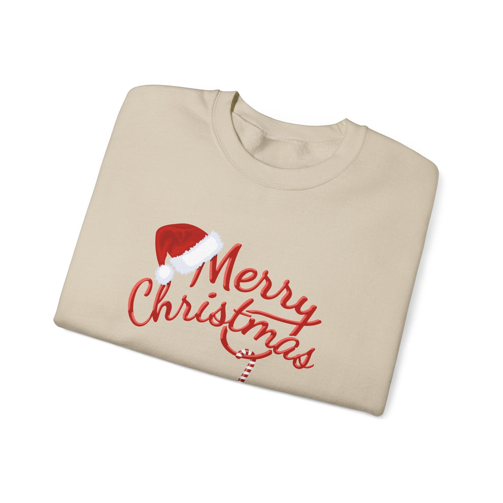 Merry Christmas script candy cane Sweatshirt | Christmas tree sleeve design - Etna Gift