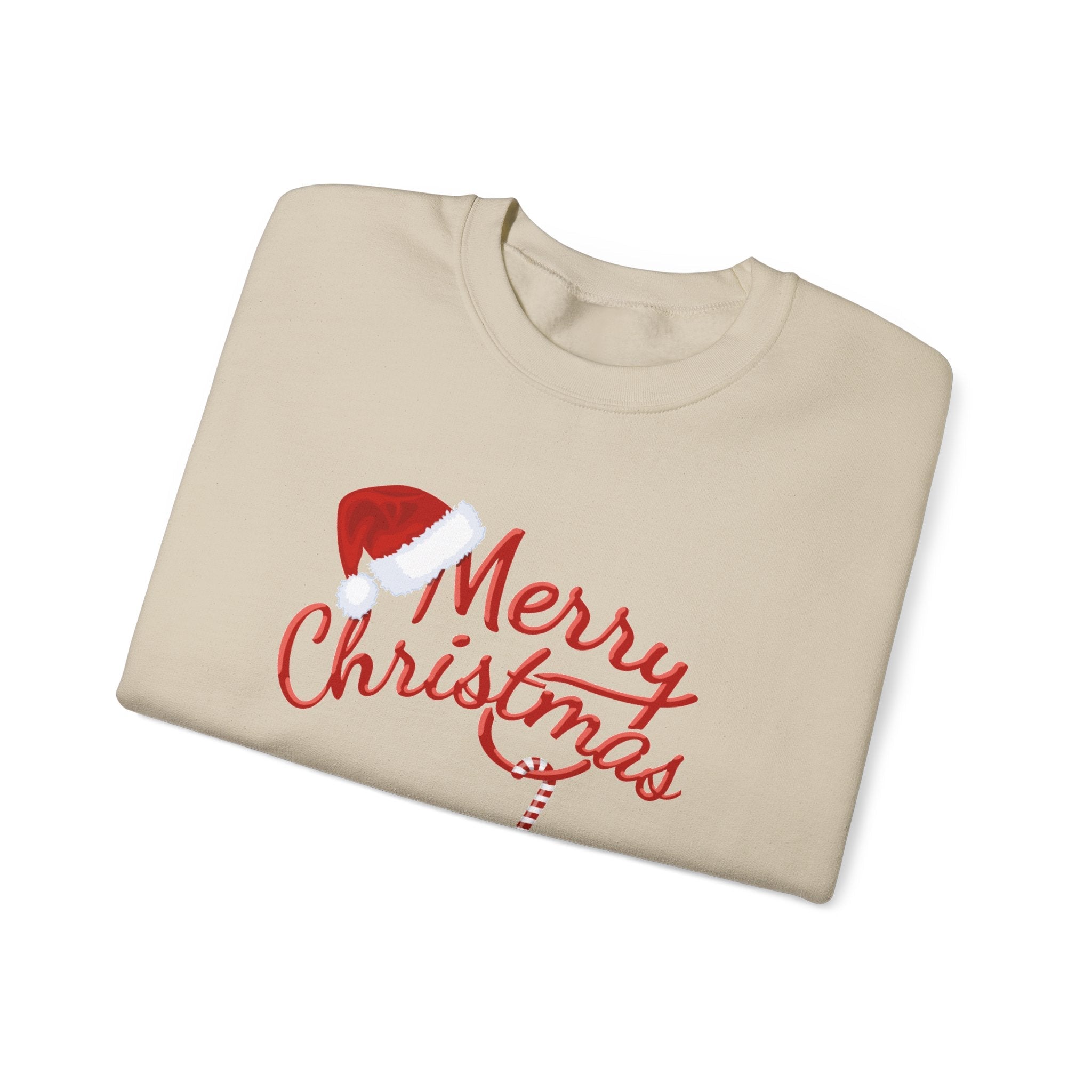 Merry Christmas script candy cane Sweatshirt | Christmas tree sleeve design - Etna Gift