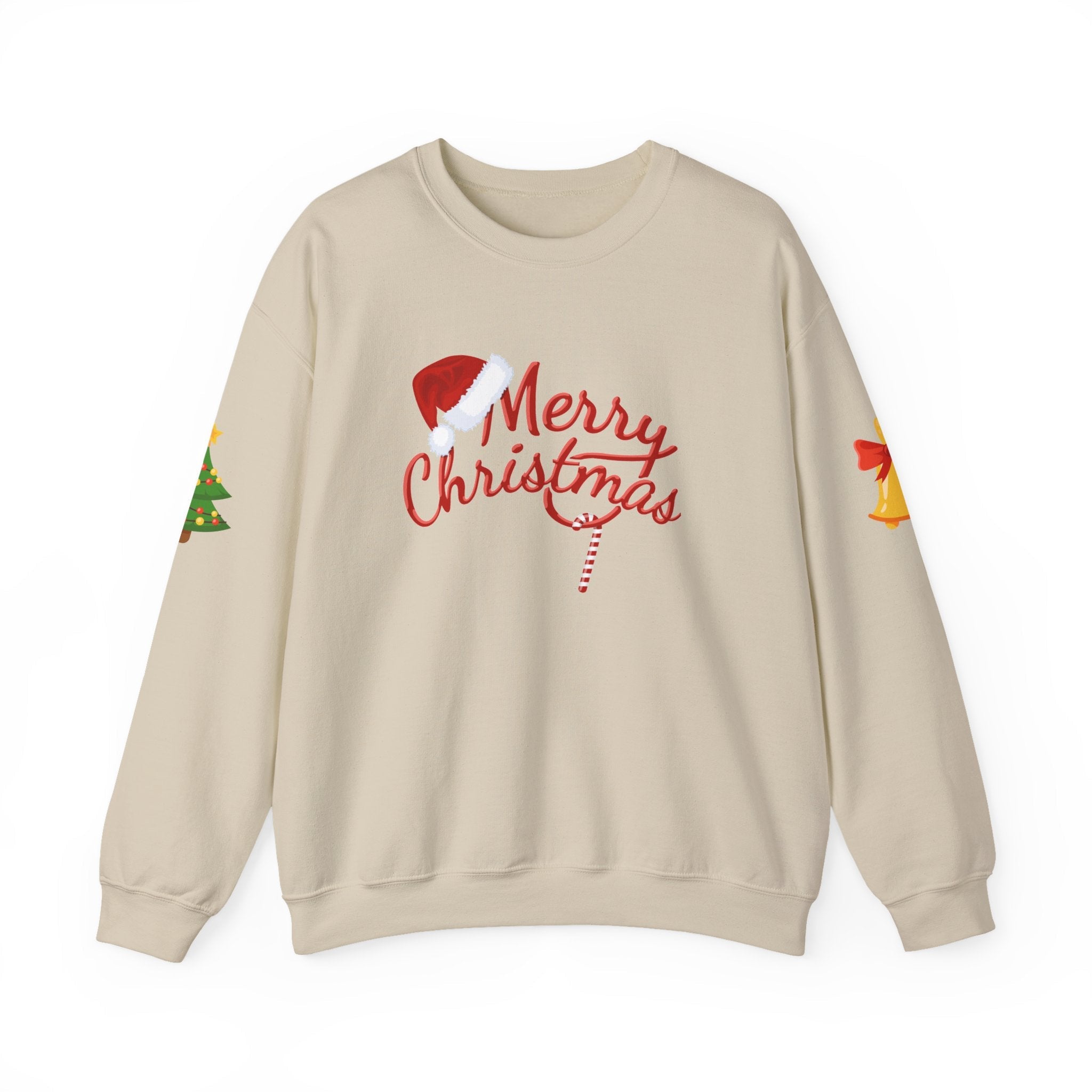 Merry Christmas script candy cane Sweatshirt | Christmas tree sleeve design - Etna Gift