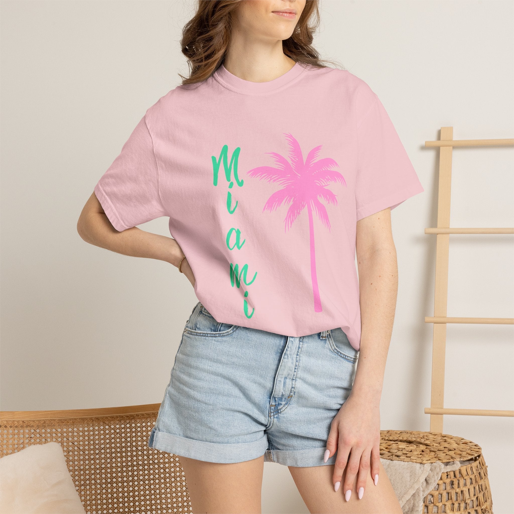 Miami Palm Beach T-Shirt — Retro Surfboard & Pink Palm Tee - Etna Gift