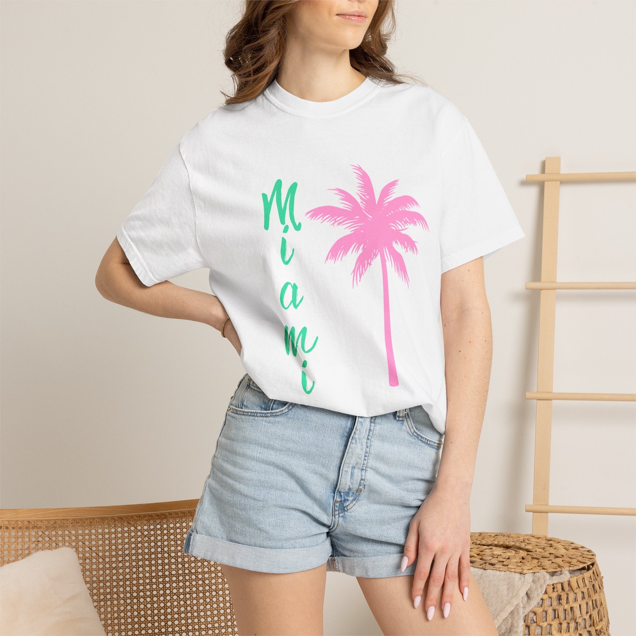 Miami Palm Beach T-Shirt — Retro Surfboard & Pink Palm Tee - Etna Gift