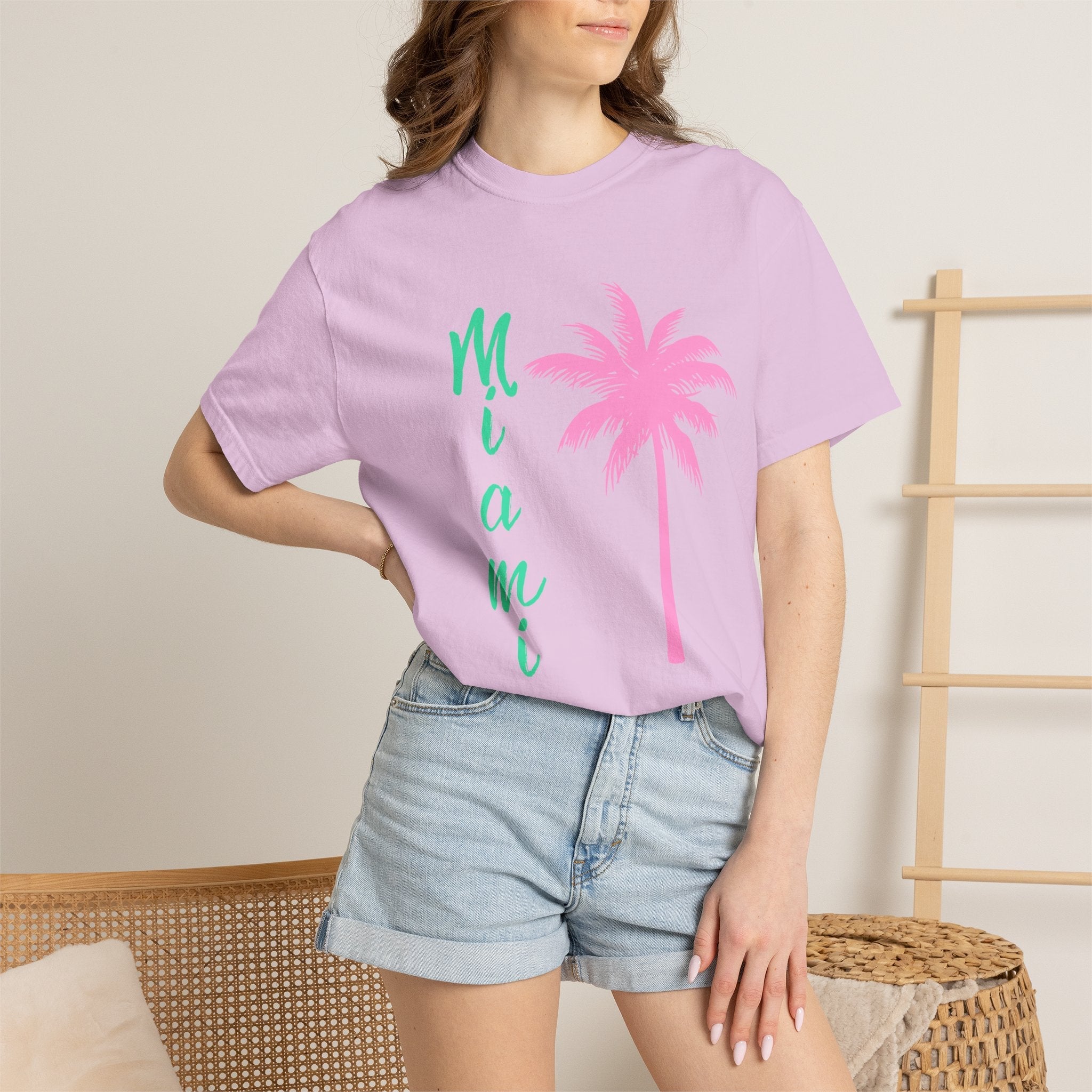 Miami Palm Beach T-Shirt — Retro Surfboard & Pink Palm Tee - Etna Gift