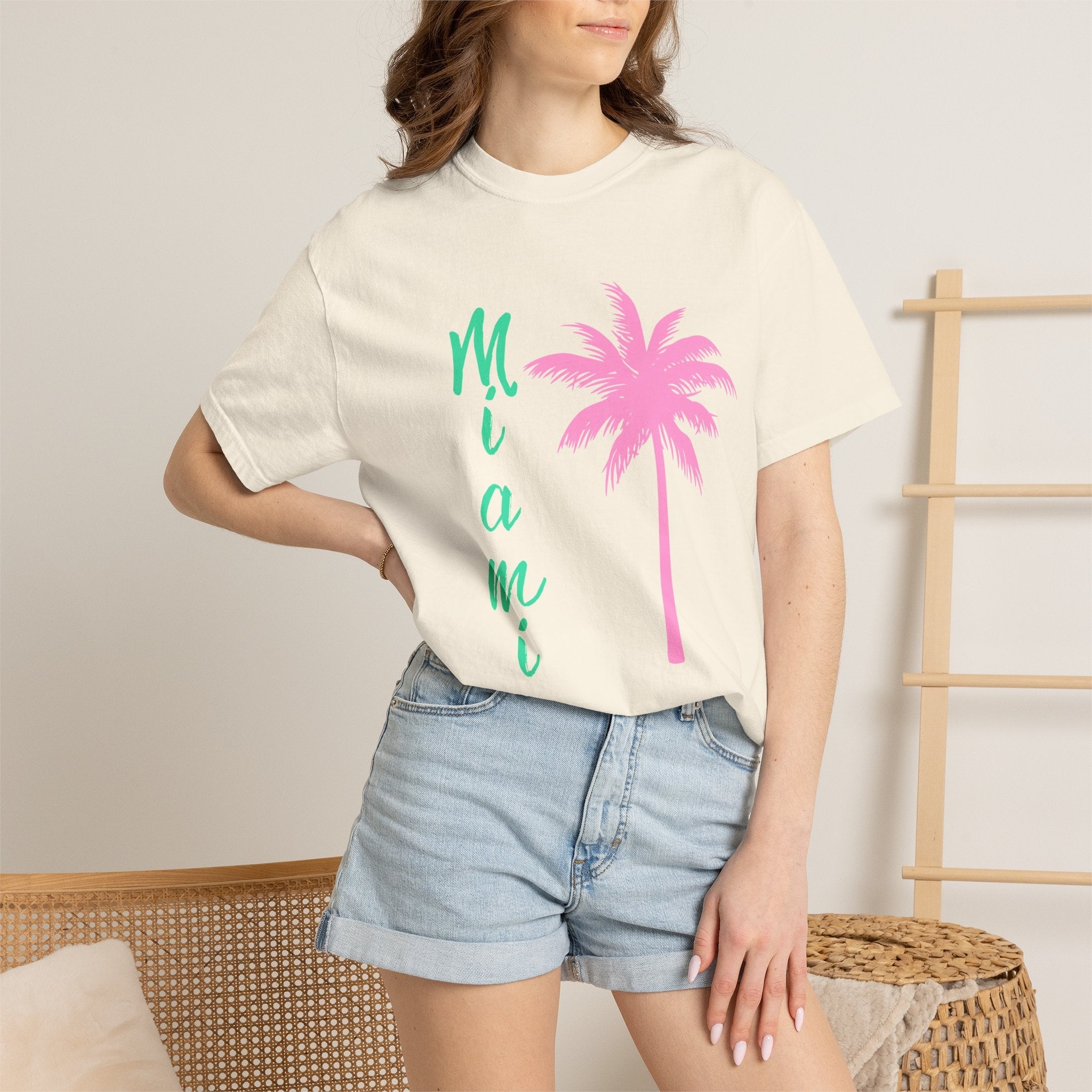 Miami Palm Beach T-Shirt — Retro Surfboard & Pink Palm Tee - Etna Gift