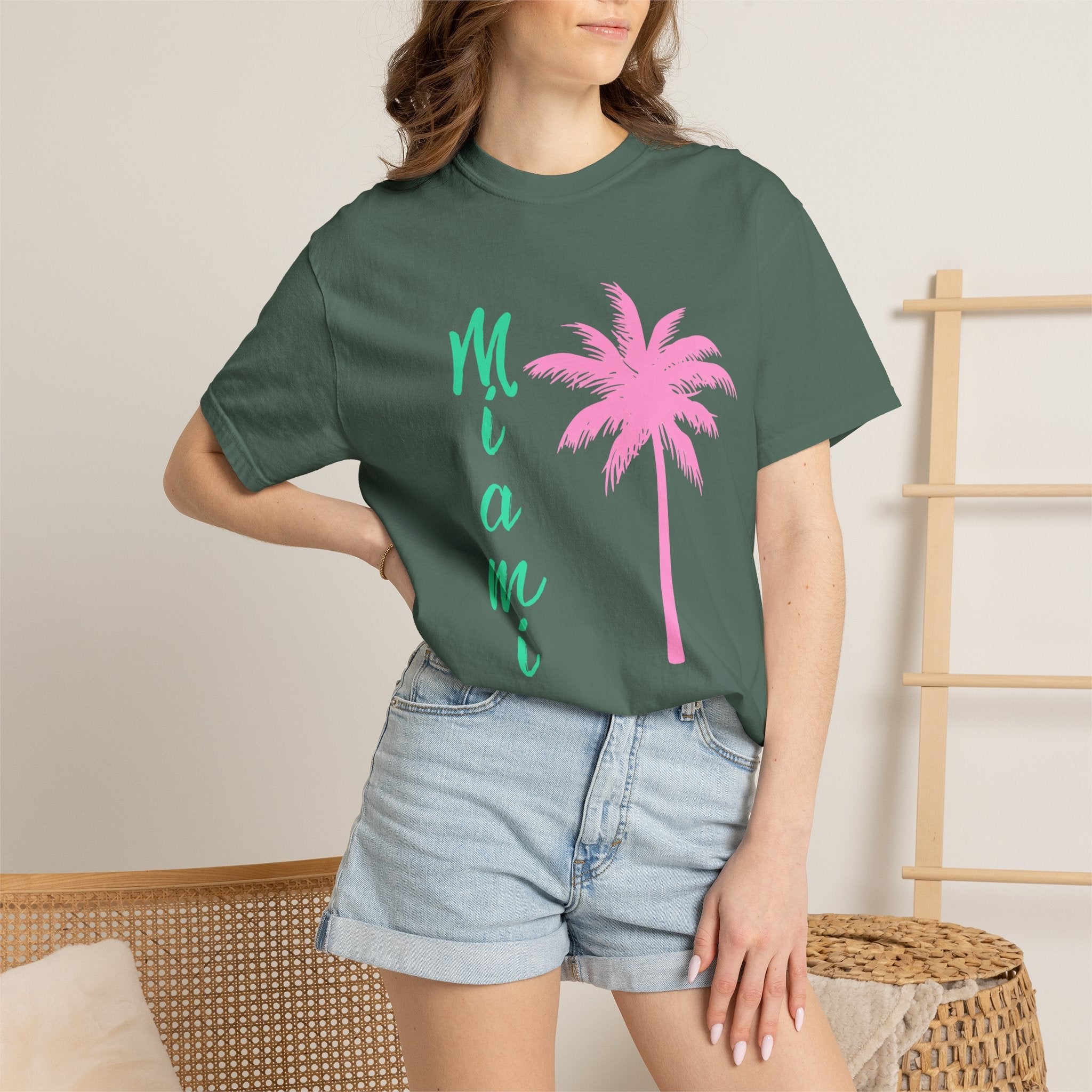 Miami Palm Beach T-Shirt — Retro Surfboard & Pink Palm Tee - Etna Gift