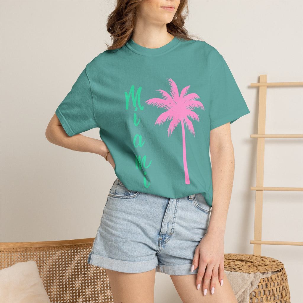 Miami Palm Beach T-Shirt — Retro Surfboard & Pink Palm Tee - Etna Gift