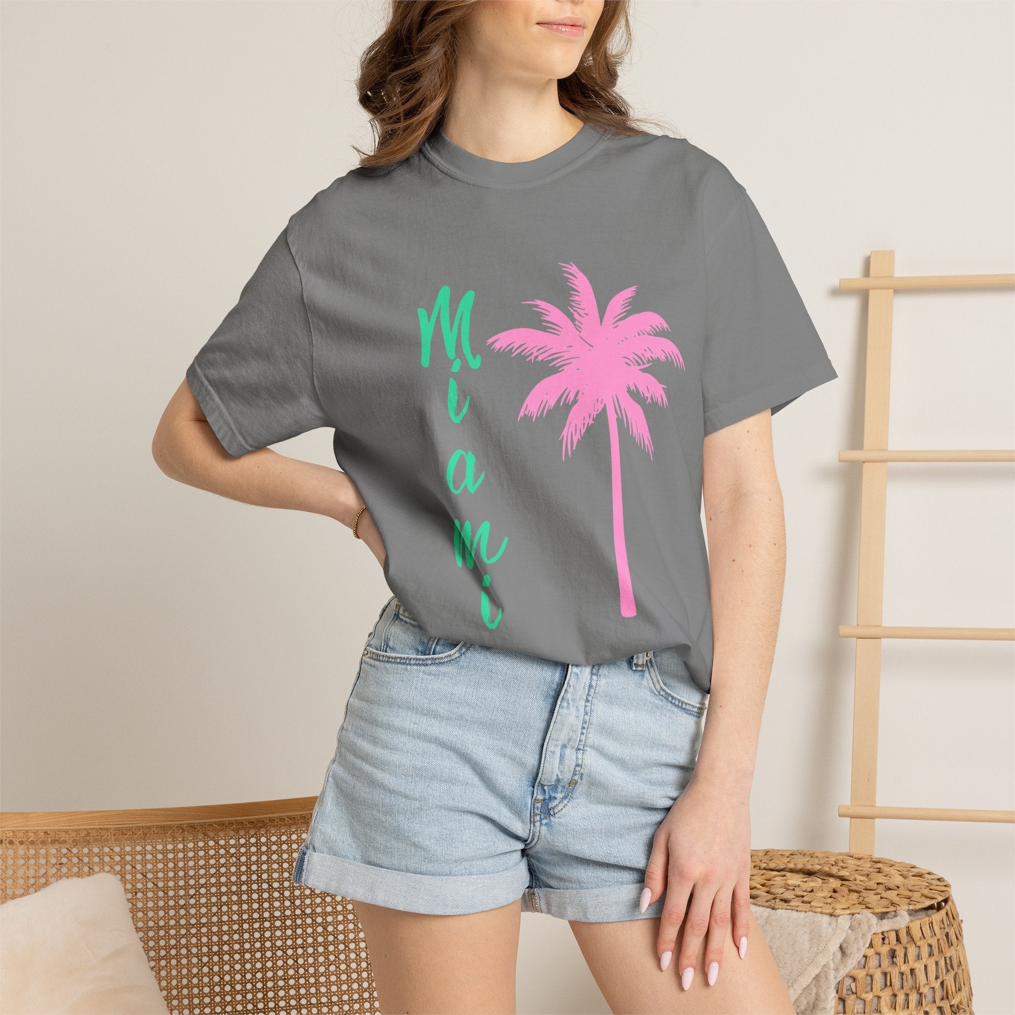 Miami Palm Beach T-Shirt — Retro Surfboard & Pink Palm Tee - Etna Gift