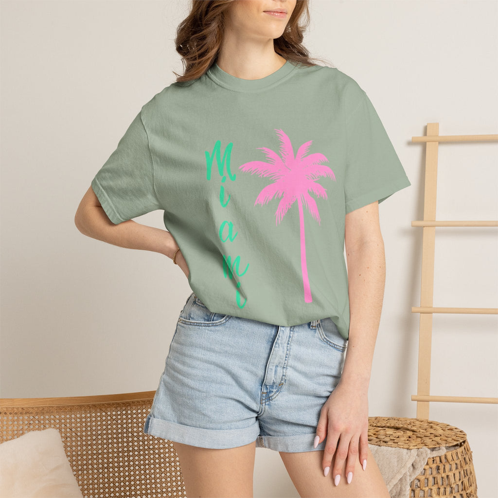 Miami Palm Beach T-Shirt — Retro Surfboard & Pink Palm Tee - Etna Gift