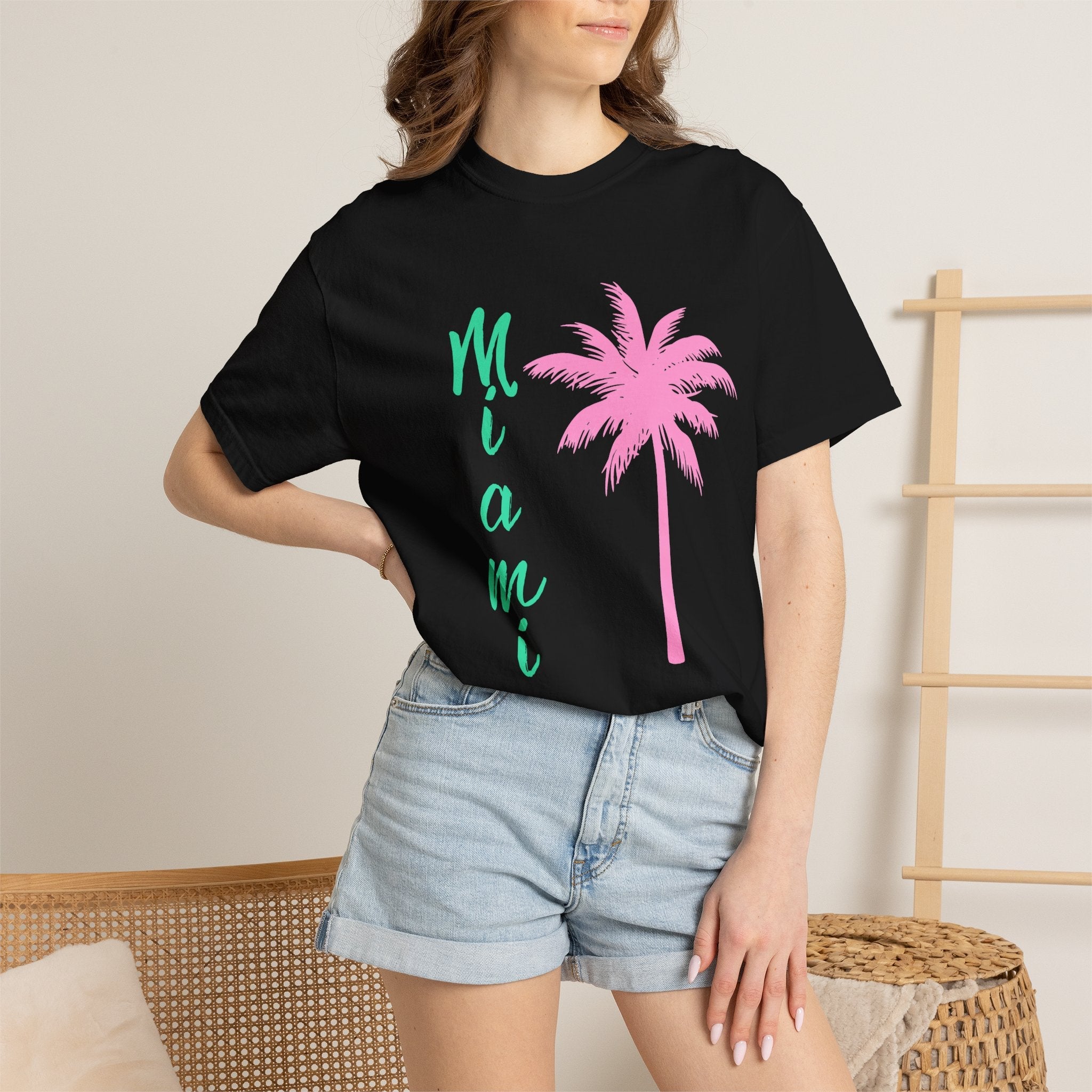 Miami Palm Beach T-Shirt — Retro Surfboard & Pink Palm Tee - Etna Gift