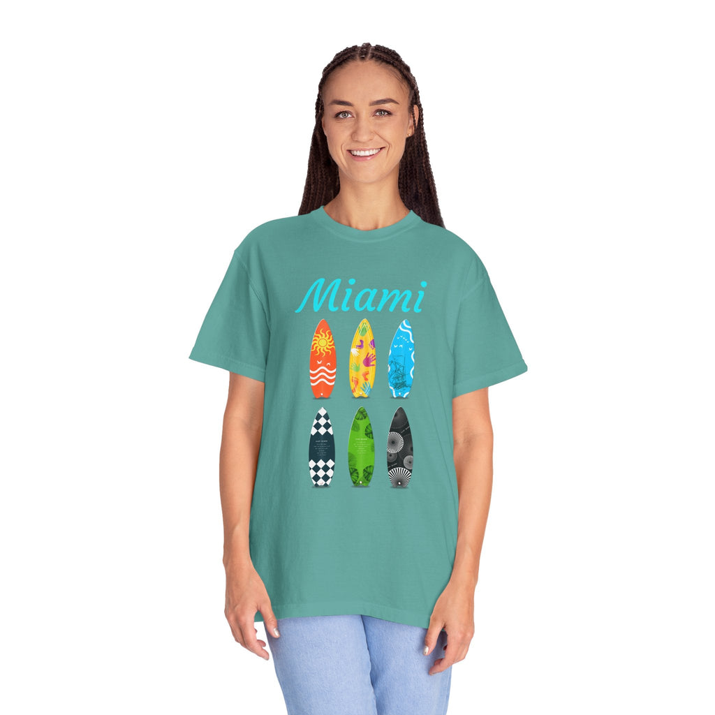 Miami Surfboard T-Shirt Colorful Beach Surf Tee - Etna Gift