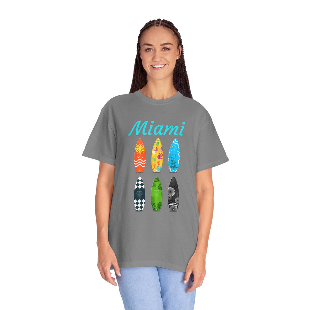 Miami Surfboard T-Shirt Colorful Beach Surf Tee - Etna Gift