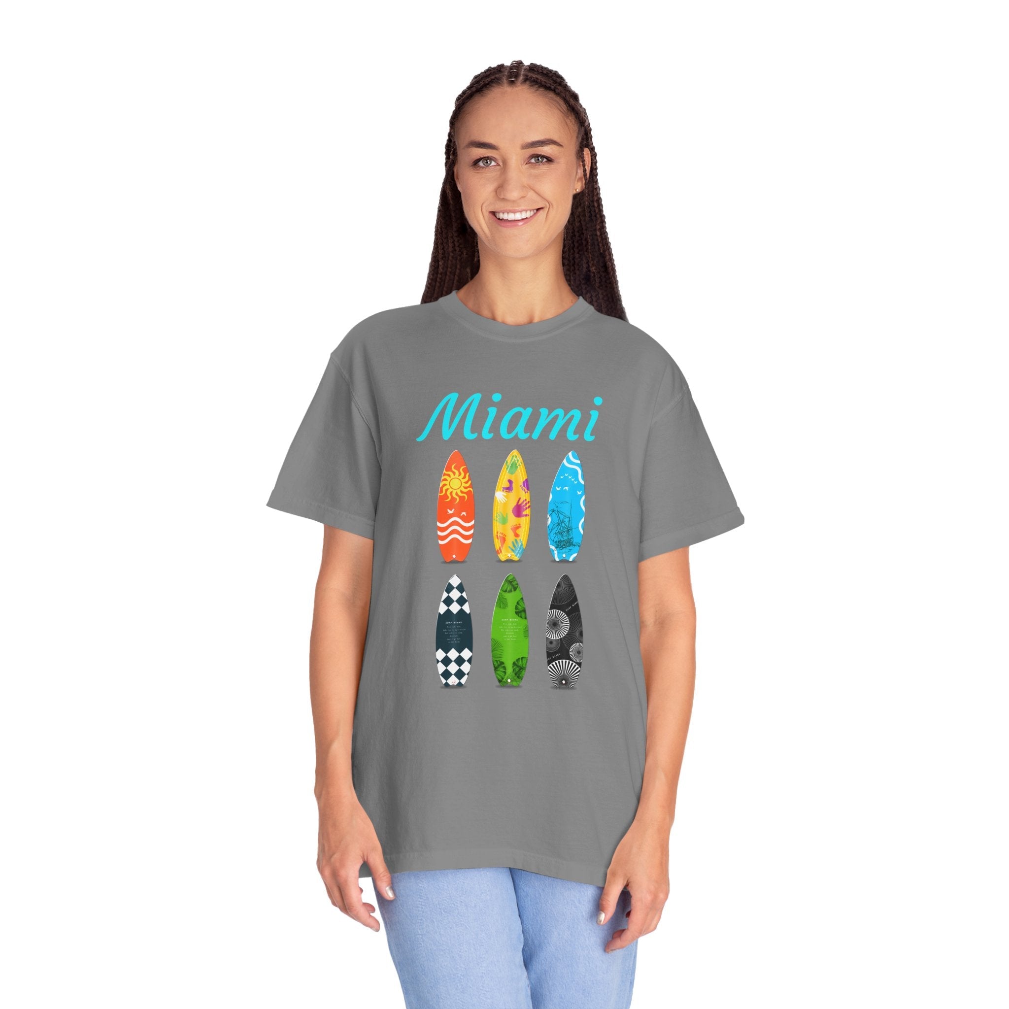 Miami Surfboard T-Shirt Colorful Beach Surf Tee - Etna Gift
