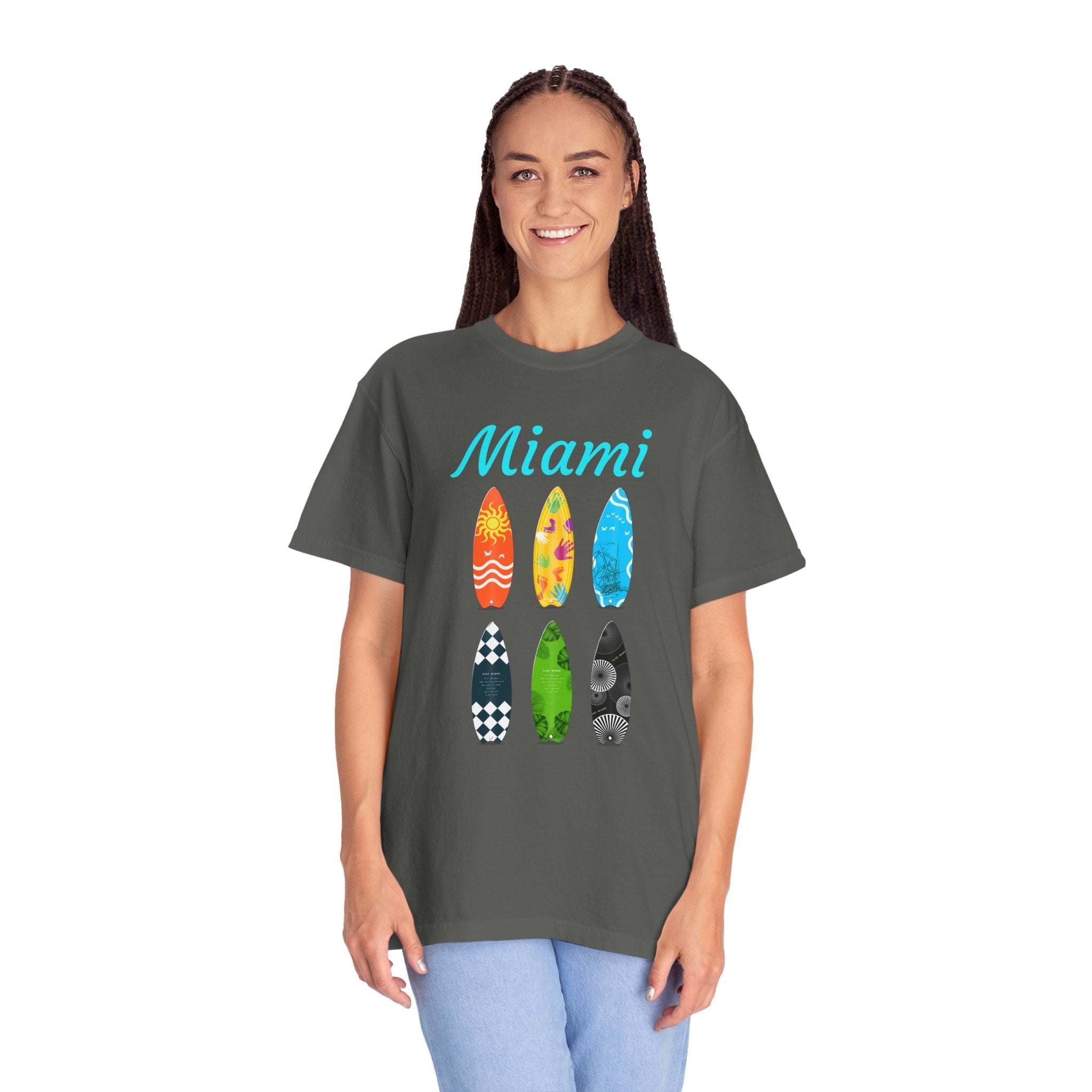 Miami Surfboard T-Shirt Colorful Beach Surf Tee - Etna Gift