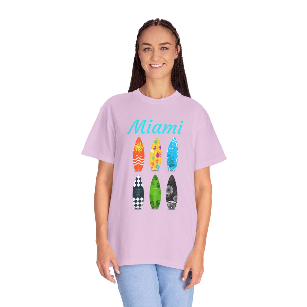 Miami Surfboard T-Shirt Colorful Beach Surf Tee - Etna Gift