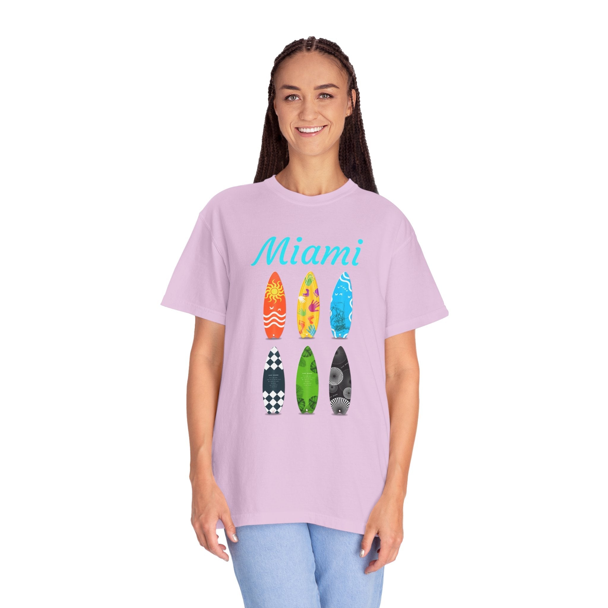 Miami Surfboard T-Shirt Colorful Beach Surf Tee - Etna Gift