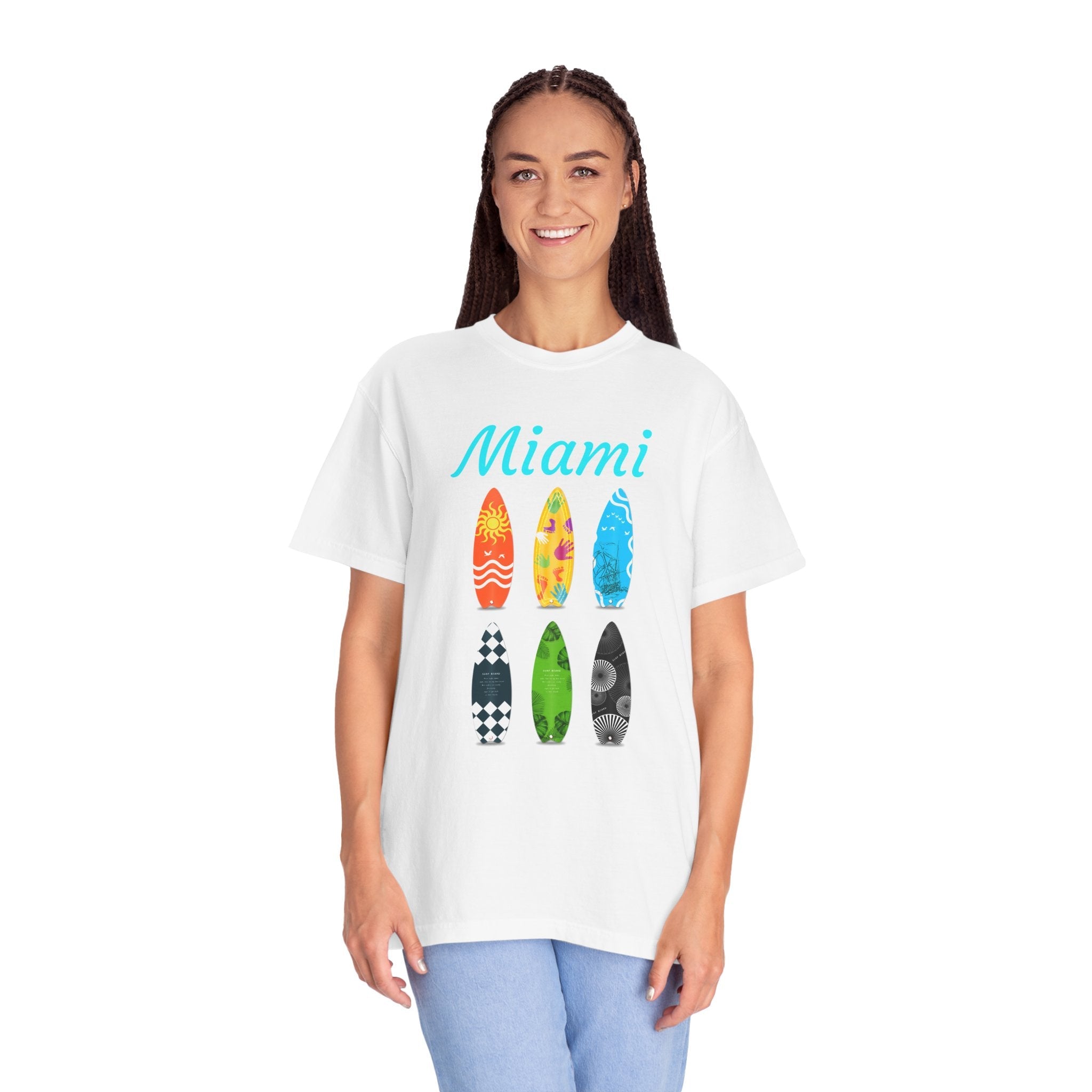 Miami Surfboard T-Shirt Colorful Beach Surf Tee - Etna Gift