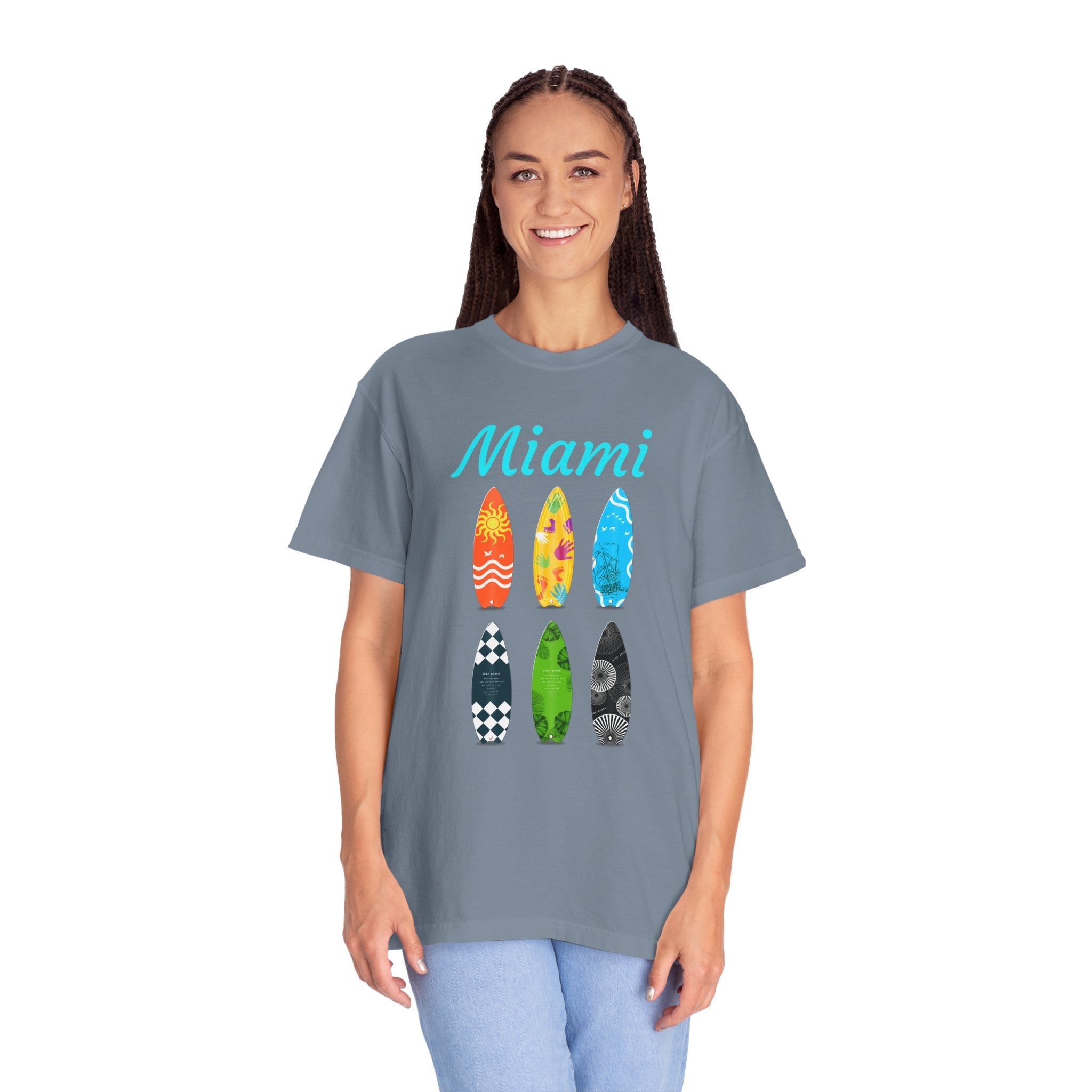 Miami Surfboard T-Shirt Colorful Beach Surf Tee - Etna Gift