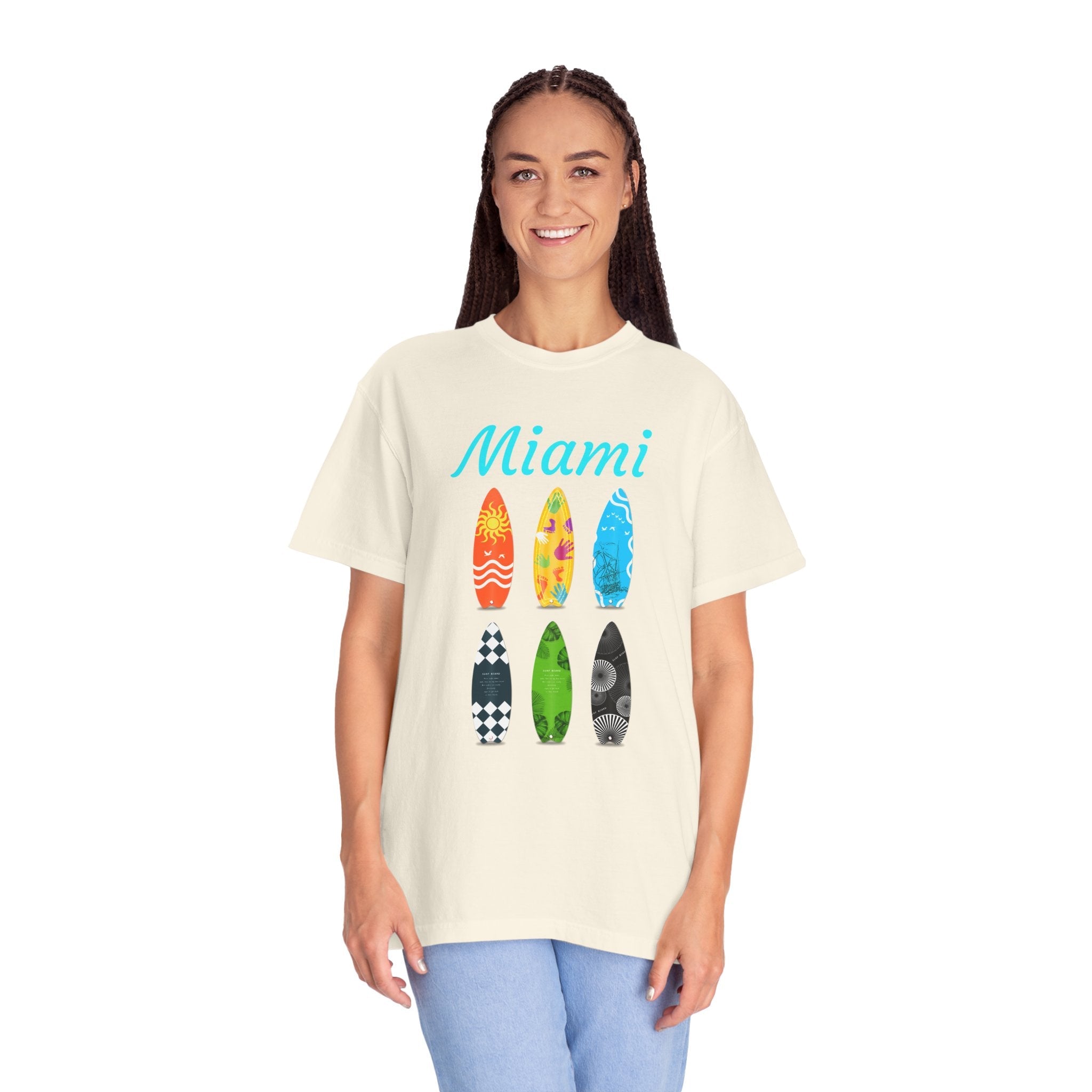 Miami Surfboard T-Shirt Colorful Beach Surf Tee - Etna Gift