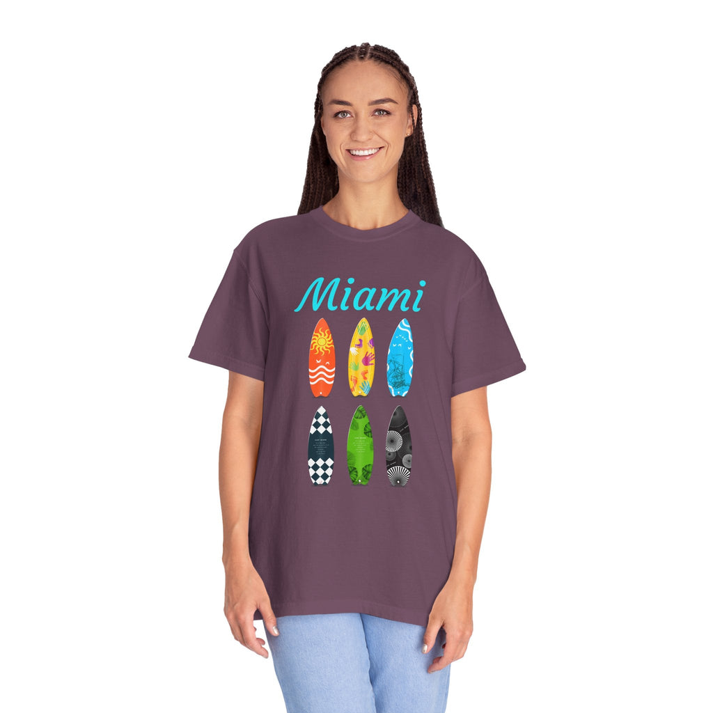 Miami Surfboard T-Shirt Colorful Beach Surf Tee - Etna Gift