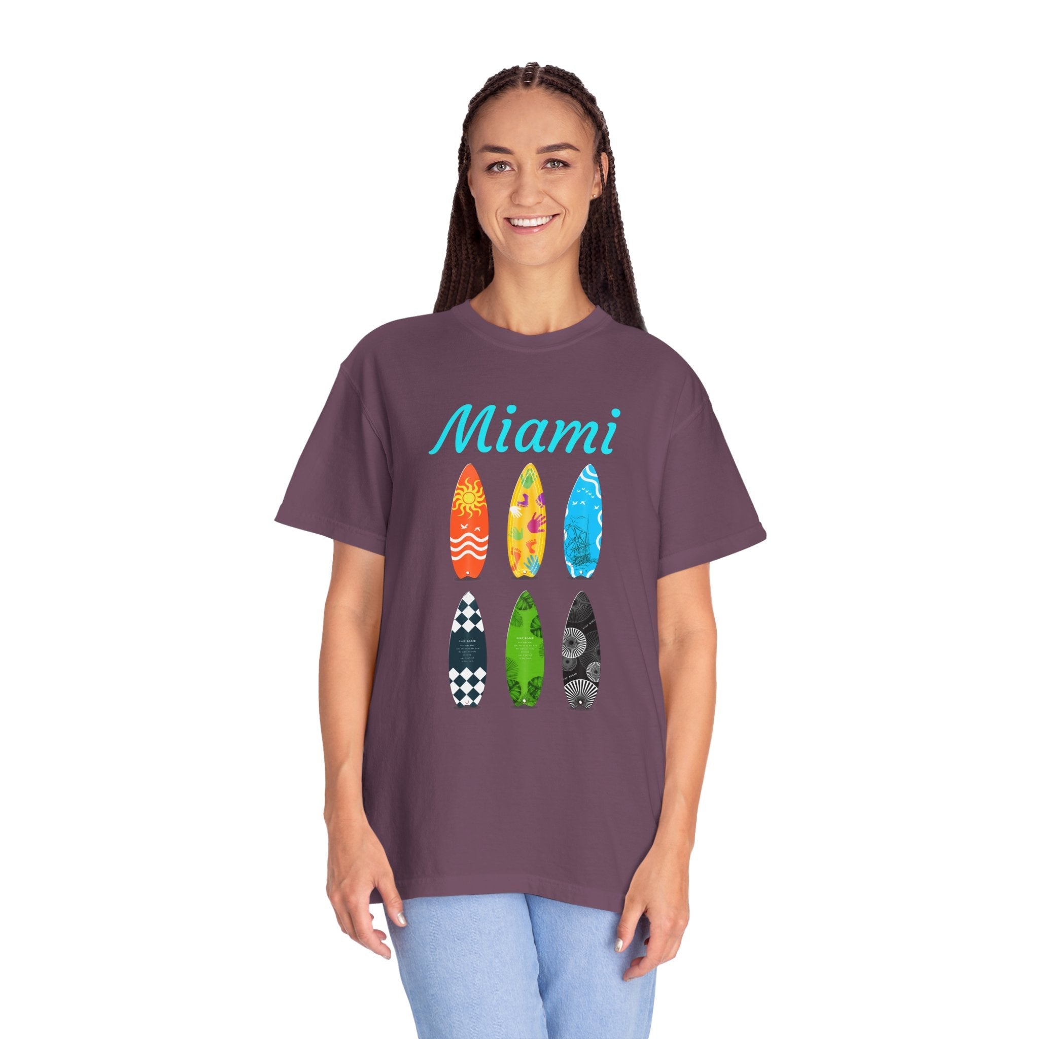 Miami Surfboard T-Shirt Colorful Beach Surf Tee - Etna Gift