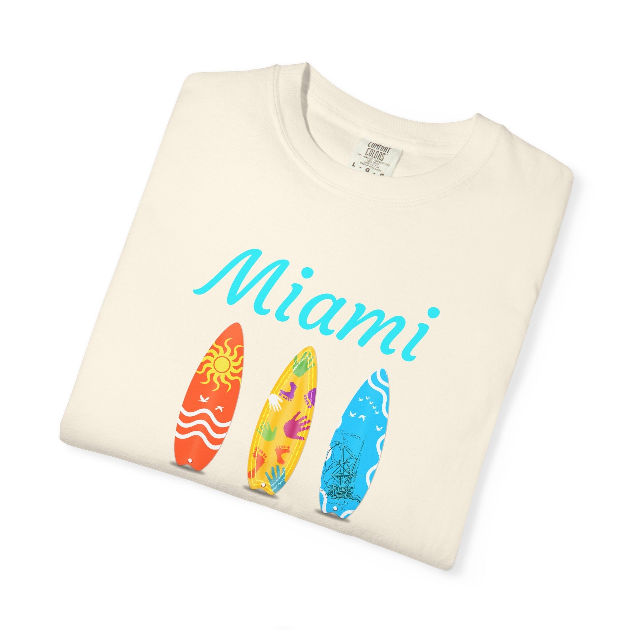 Miami Surfboard T-Shirt Colorful Beach Surf Tee - Etna Gift