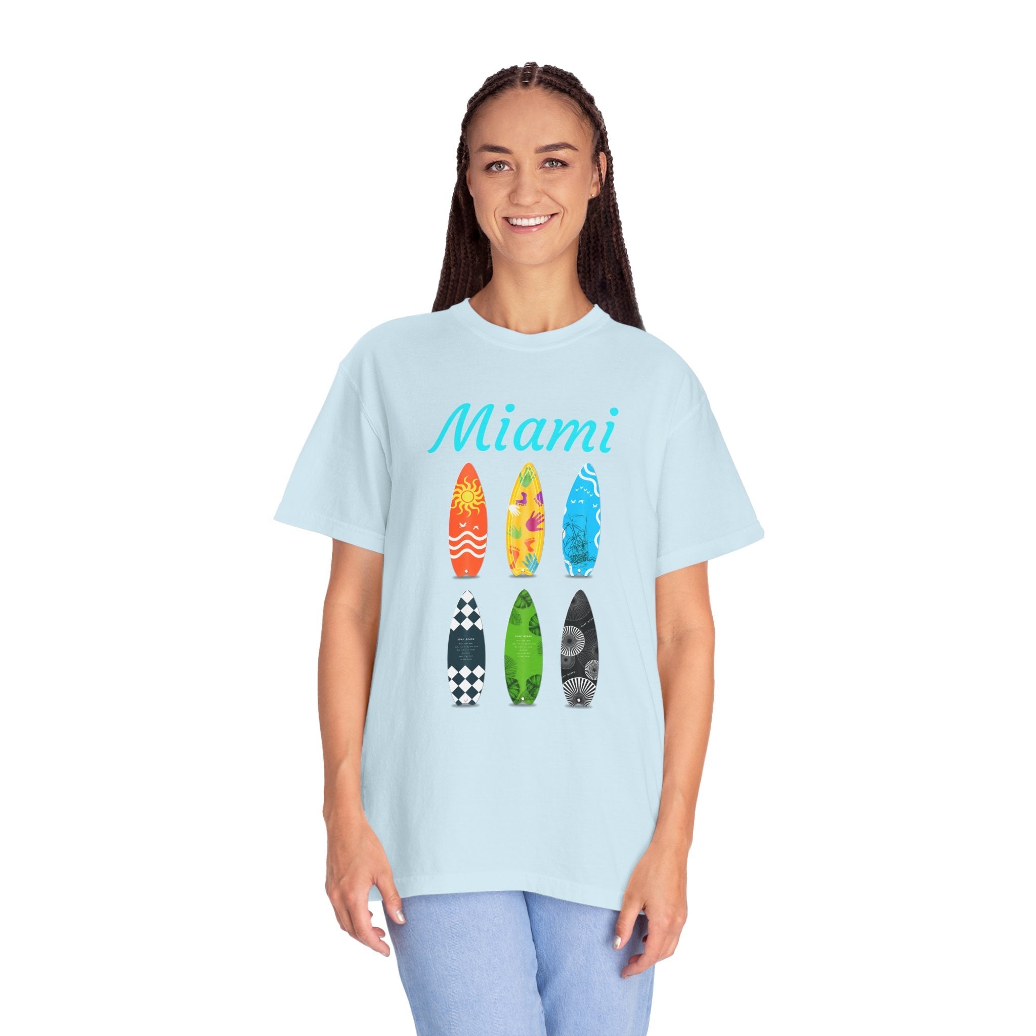Miami Surfboard T-Shirt Colorful Beach Surf Tee - Etna Gift