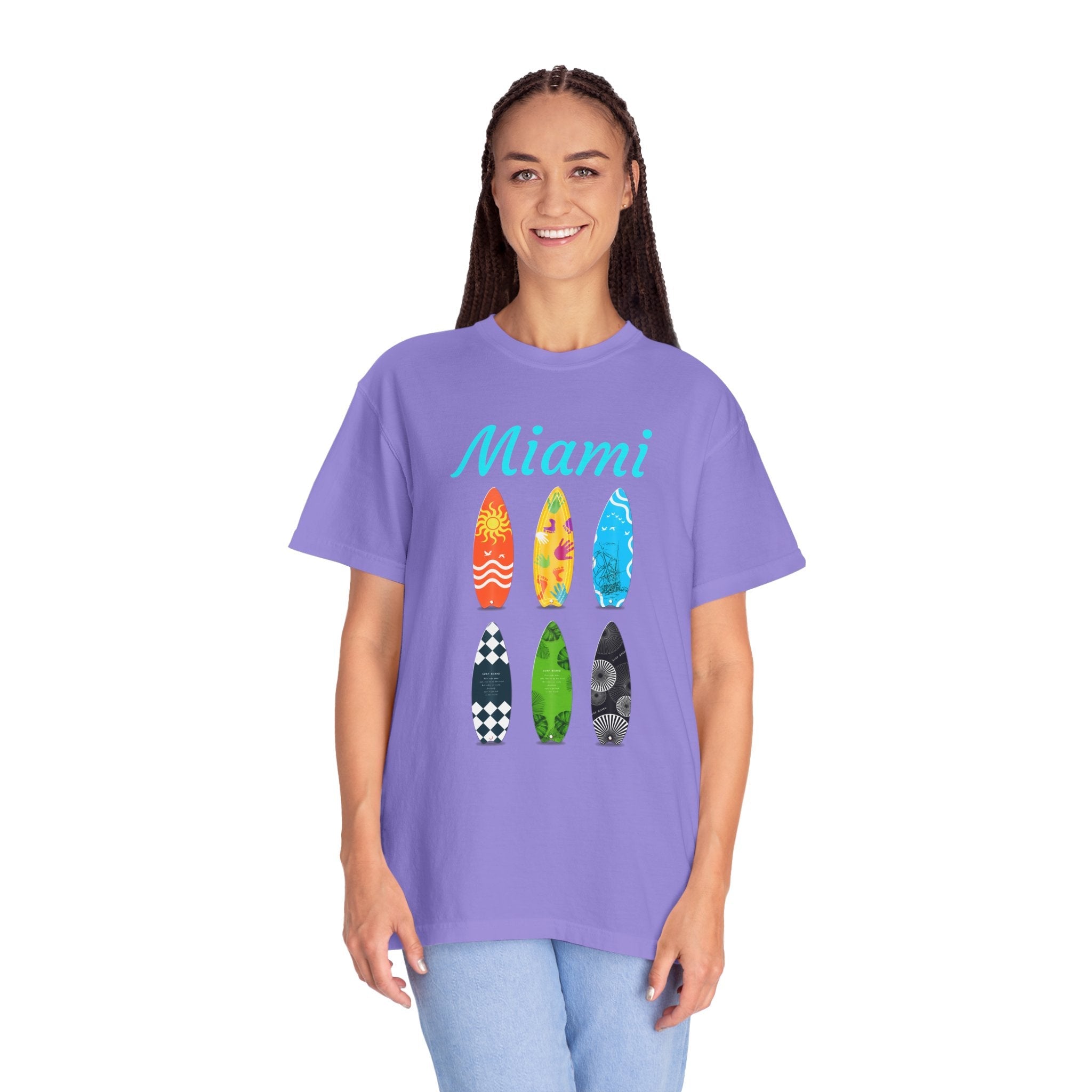 Miami Surfboard T-Shirt Colorful Beach Surf Tee - Etna Gift