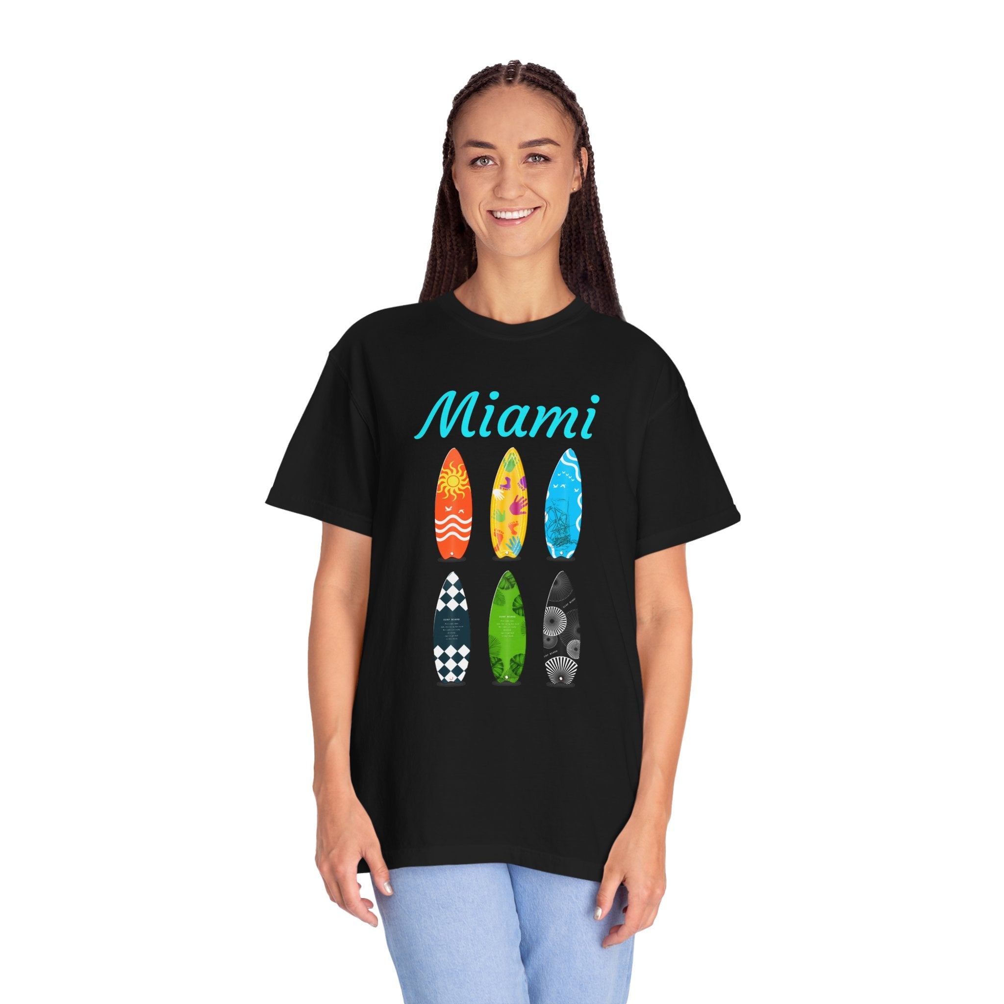 Miami Surfboard T-Shirt Colorful Beach Surf Tee - Etna Gift
