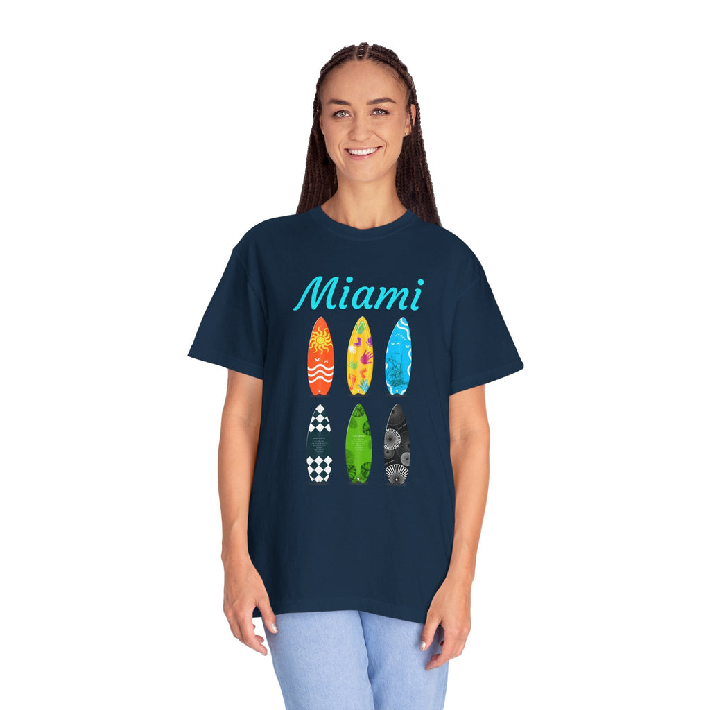 Miami Surfboard T-Shirt Colorful Beach Surf Tee - Etna Gift