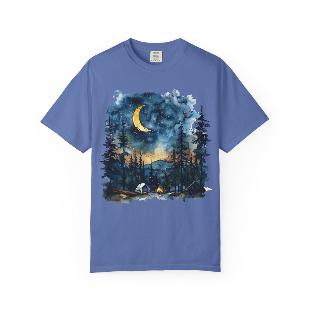 Moonlit Campsite T-shirt | Forest Night Sky, Crescent Moon - Etna Gift