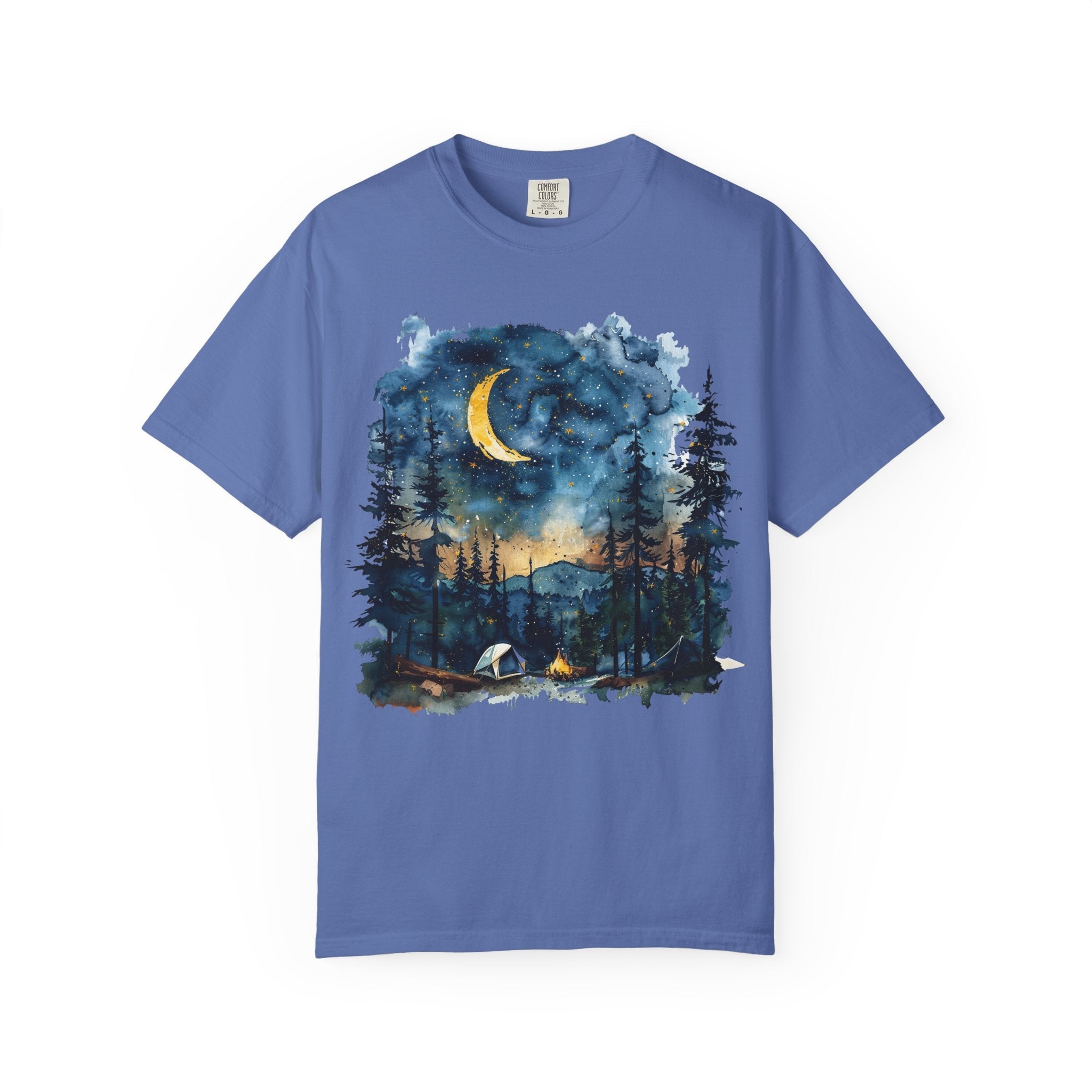Moonlit Campsite T-shirt | Forest Night Sky, Crescent Moon - Etna Gift