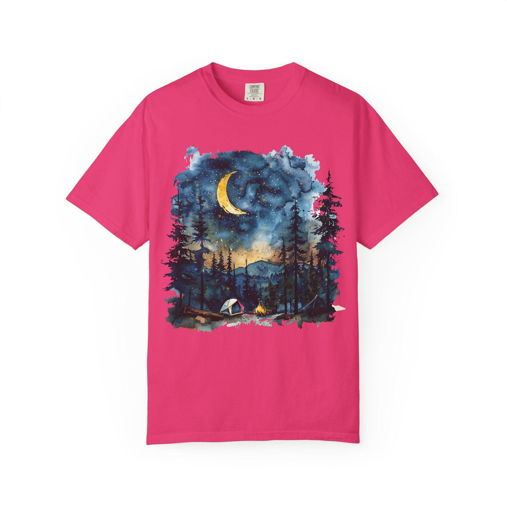 Moonlit Campsite T-shirt | Forest Night Sky, Crescent Moon - Etna Gift