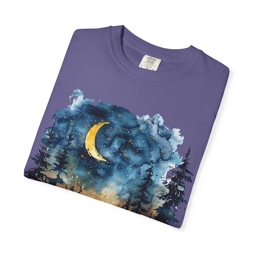 Moonlit Campsite T-shirt | Forest Night Sky, Crescent Moon - Etna Gift