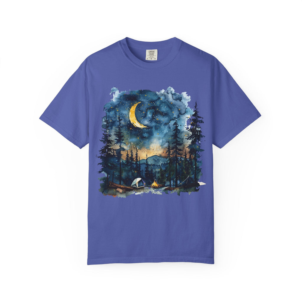 Moonlit Campsite T-shirt | Forest Night Sky, Crescent Moon - Etna Gift