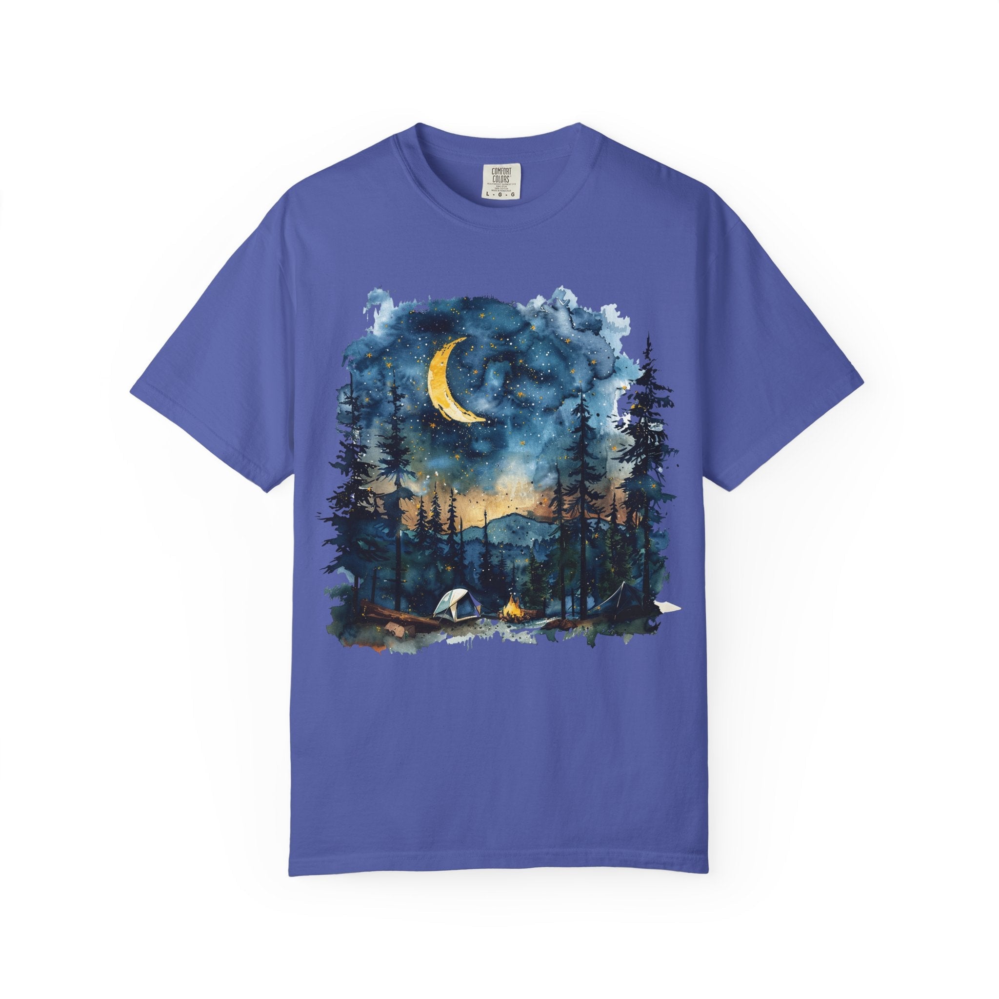 Moonlit Campsite T-shirt | Forest Night Sky, Crescent Moon - Etna Gift