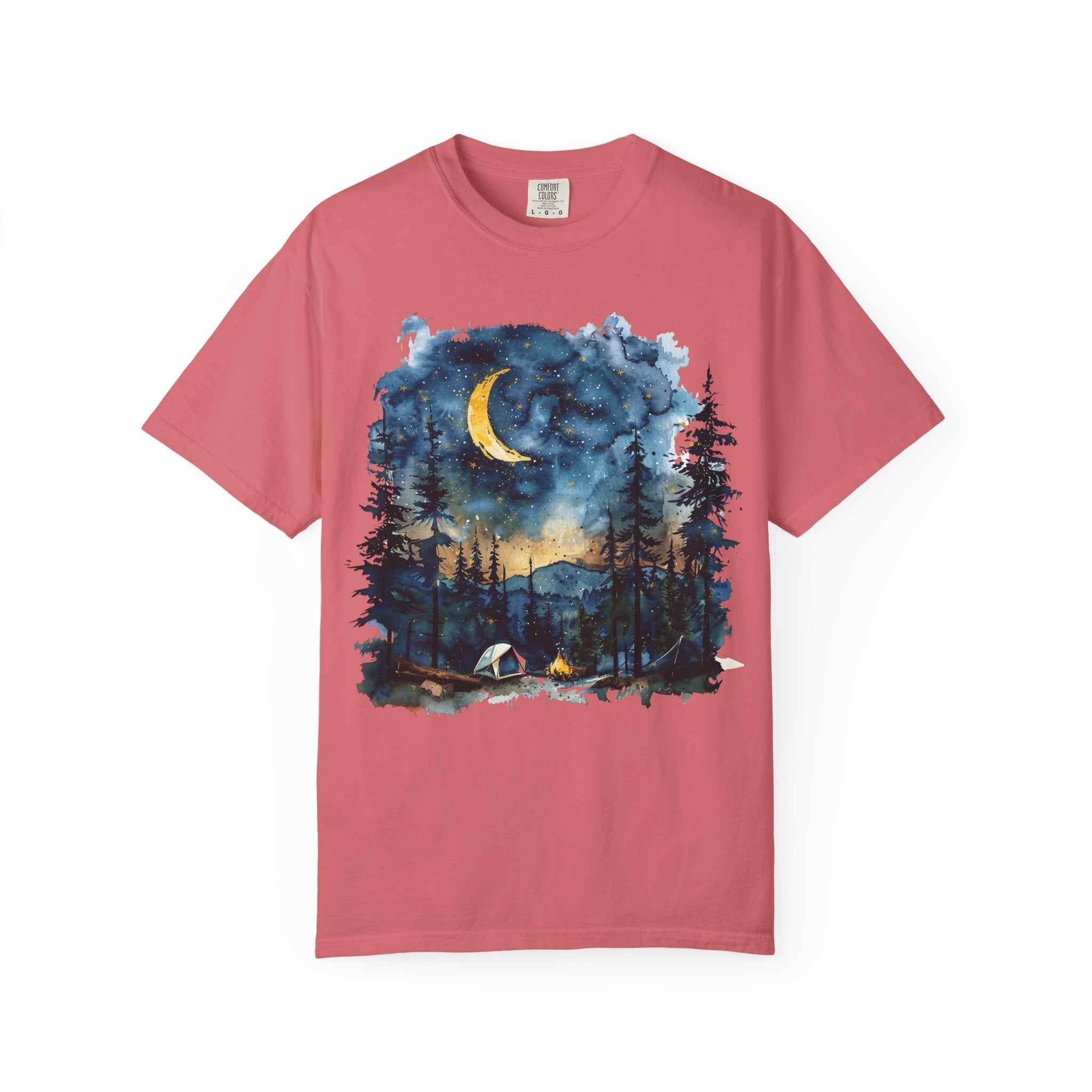 Moonlit Campsite T-shirt | Forest Night Sky, Crescent Moon - Etna Gift