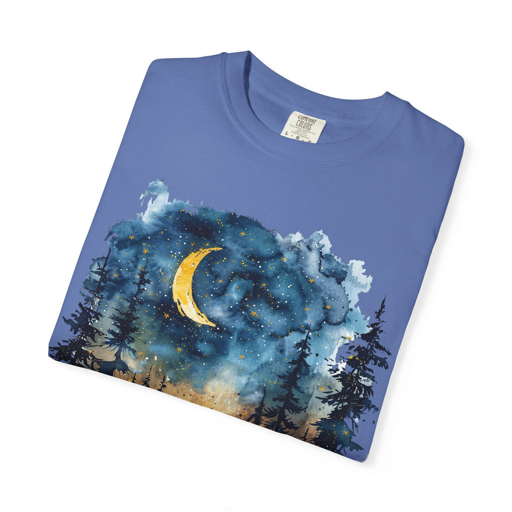 Moonlit Campsite T-shirt | Forest Night Sky, Crescent Moon - Etna Gift