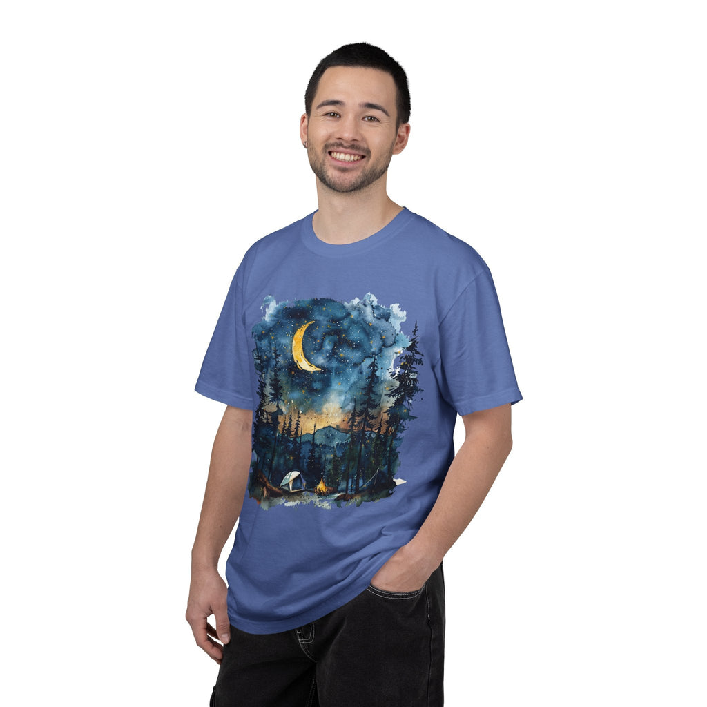 Moonlit Campsite T-shirt | Forest Night Sky, Crescent Moon - Etna Gift