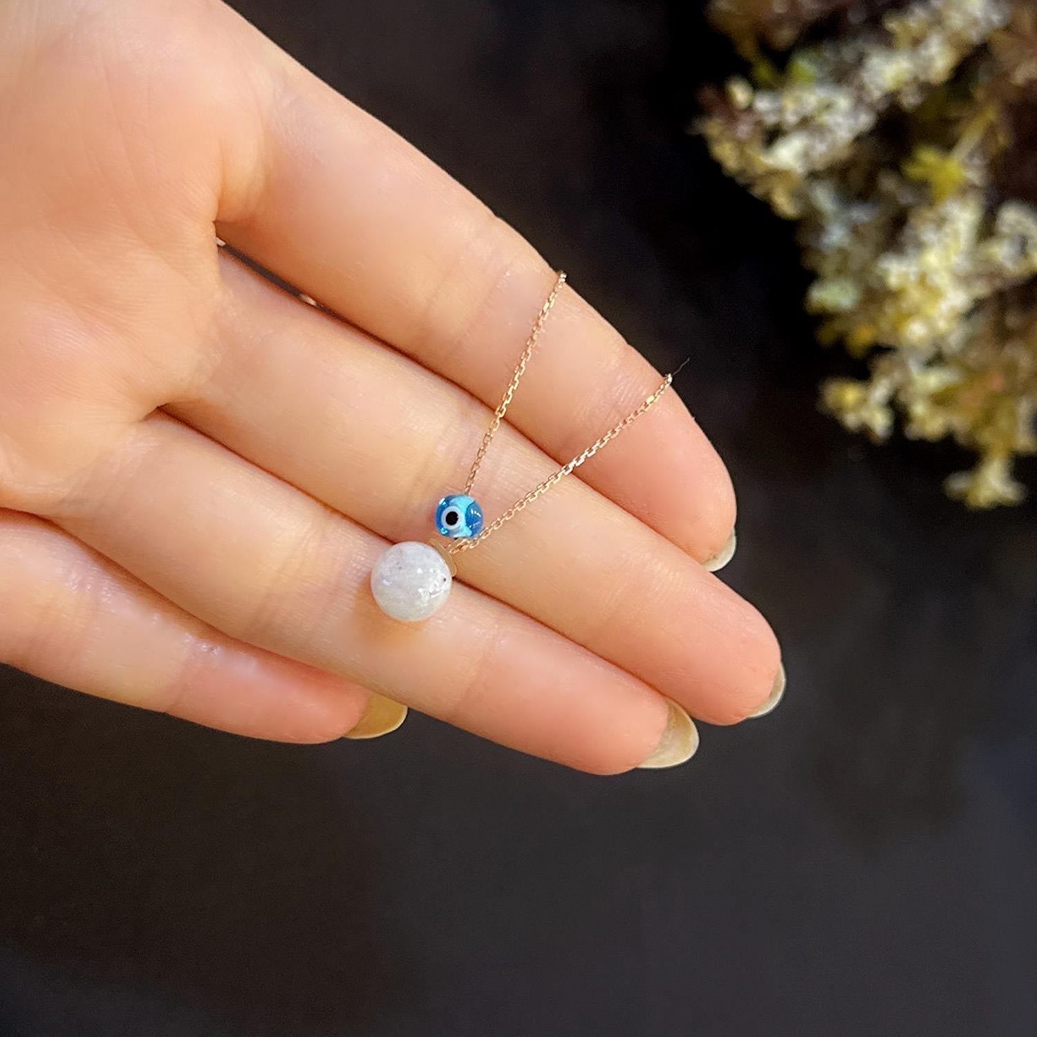Moonstone 925 Silver Necklace with Charm - Etna Gift