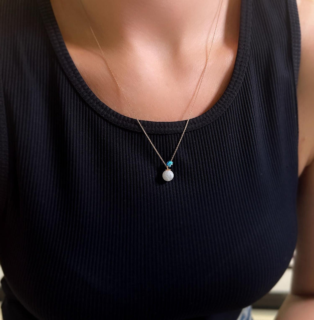 Moonstone 925 Silver Necklace with Charm - Etna Gift