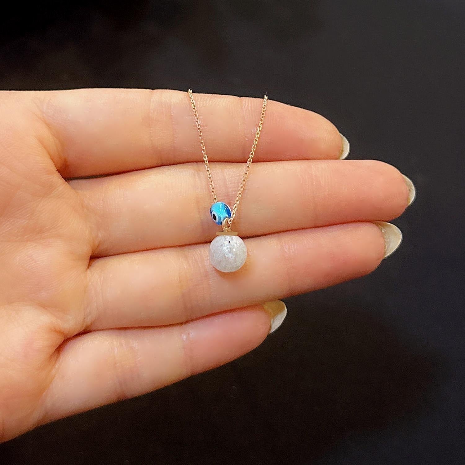 Moonstone 925 Silver Necklace with Charm - Etna Gift