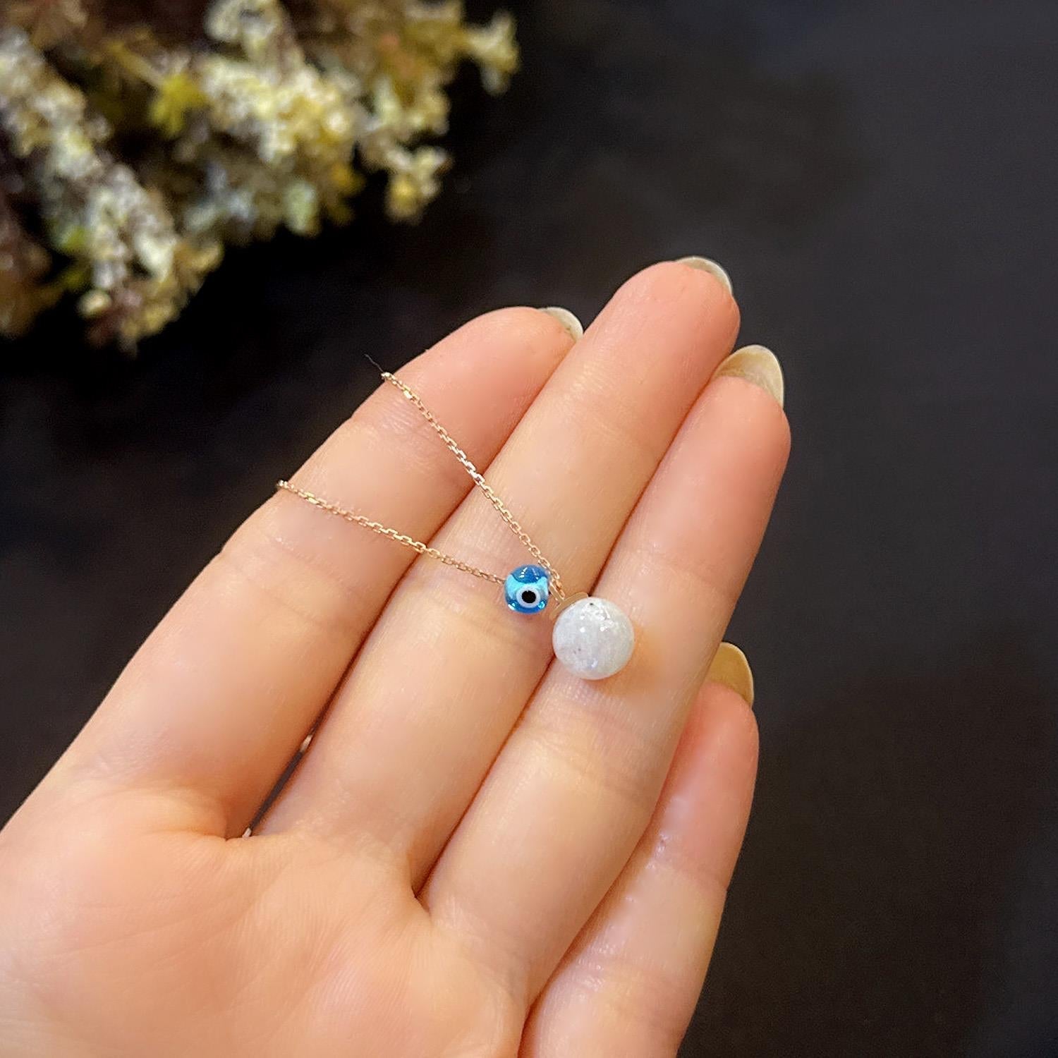 Moonstone 925 Silver Necklace with Charm - Etna Gift