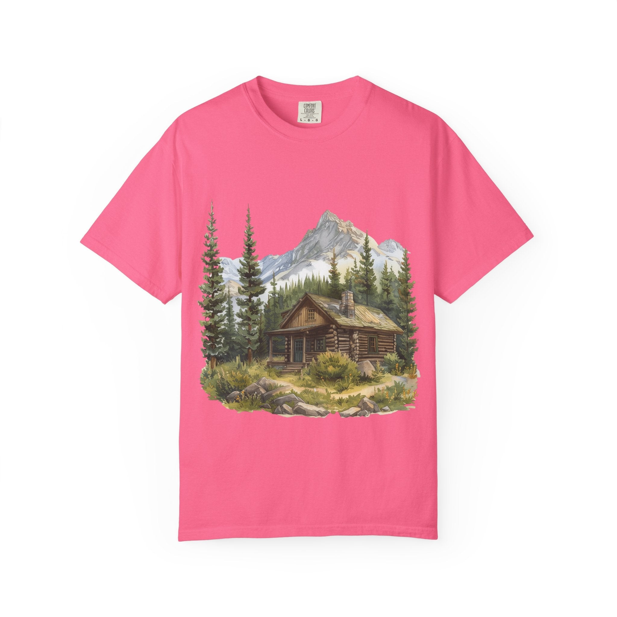 Mountain Log Cabin Illustration T-Shirt | Rustic Nature Scene - Etna Gift